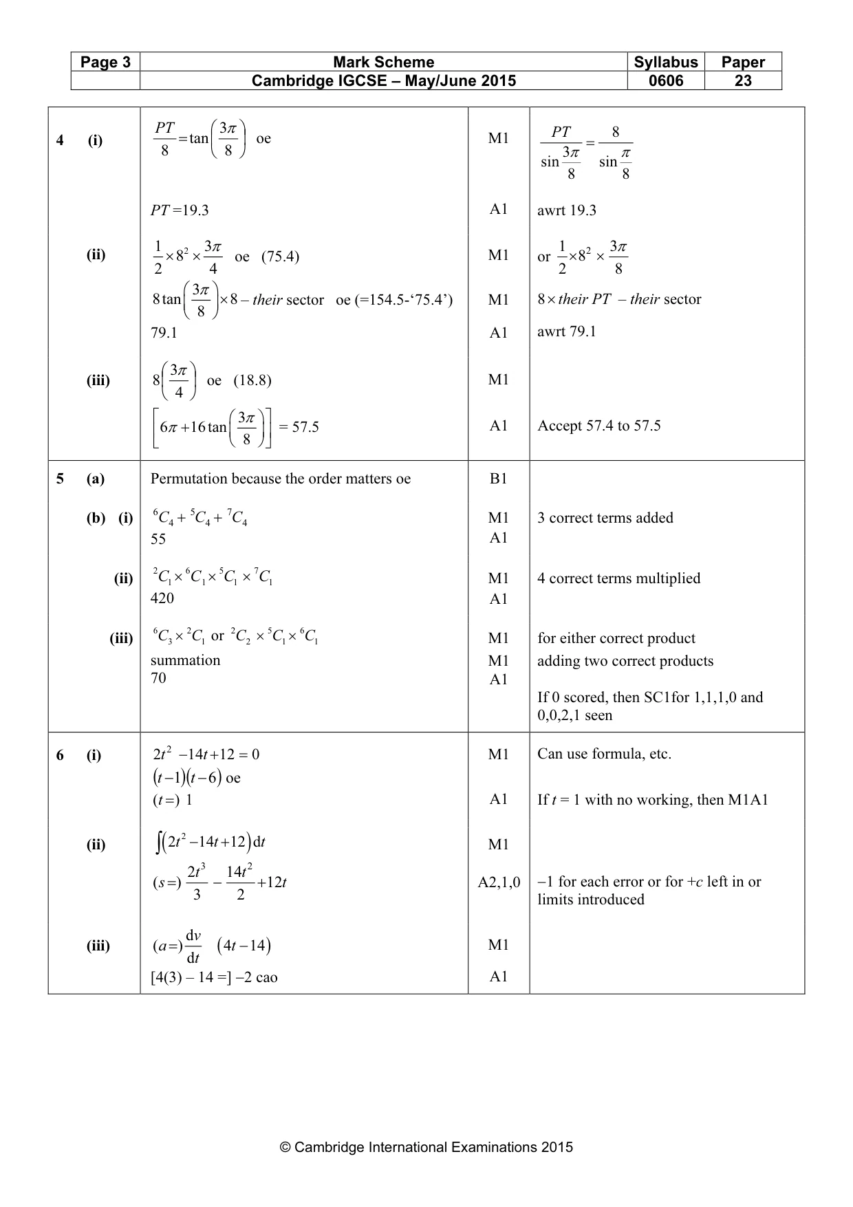 Mark scheme, page 3 of 5