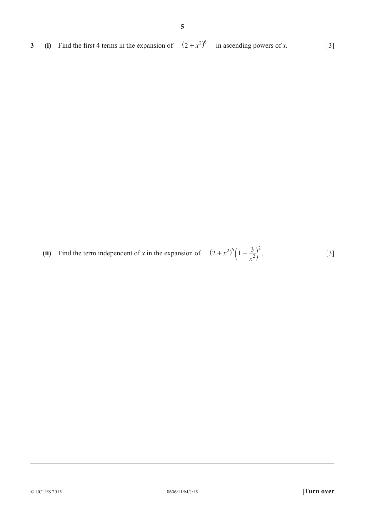 Cambridge IGCSE Mathematics - Additional 0606 2015 May/June Paper 1 · Variant 1 question paper, page 5 of 16