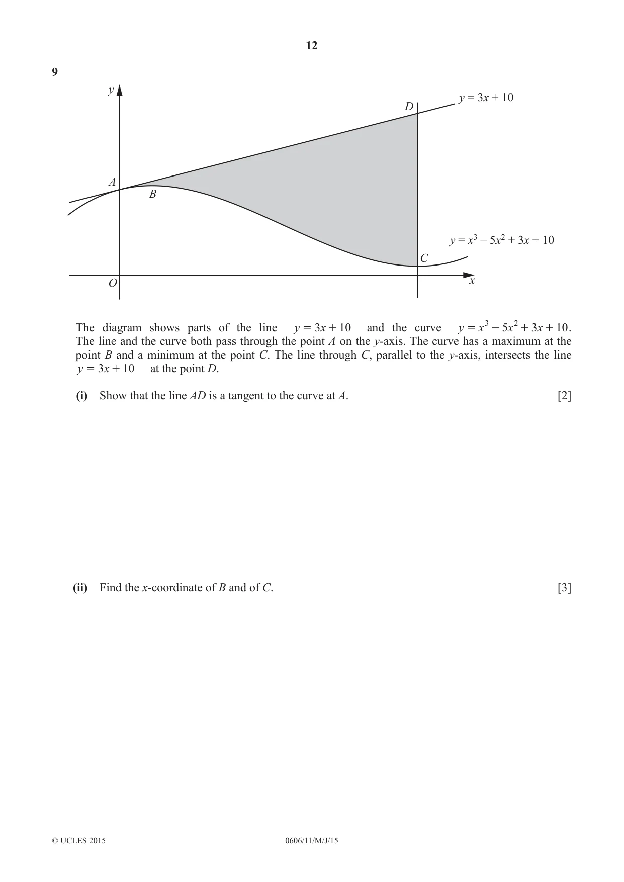 Cambridge IGCSE Mathematics - Additional 0606 2015 May/June Paper 1 · Variant 1 question paper, page 12 of 16