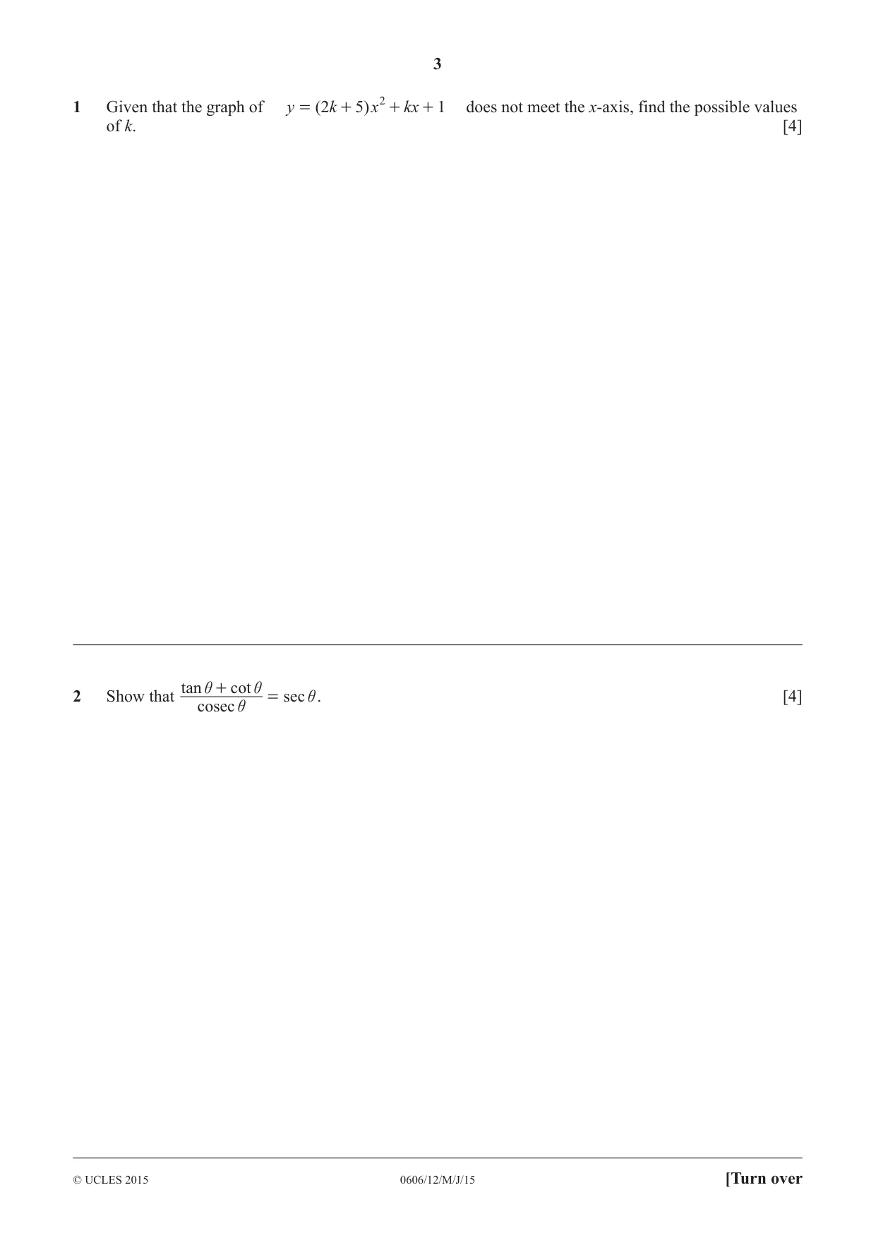 Cambridge IGCSE Mathematics - Additional 0606 2015 May/June Paper 1 · Variant 2 question paper, page 3 of 16