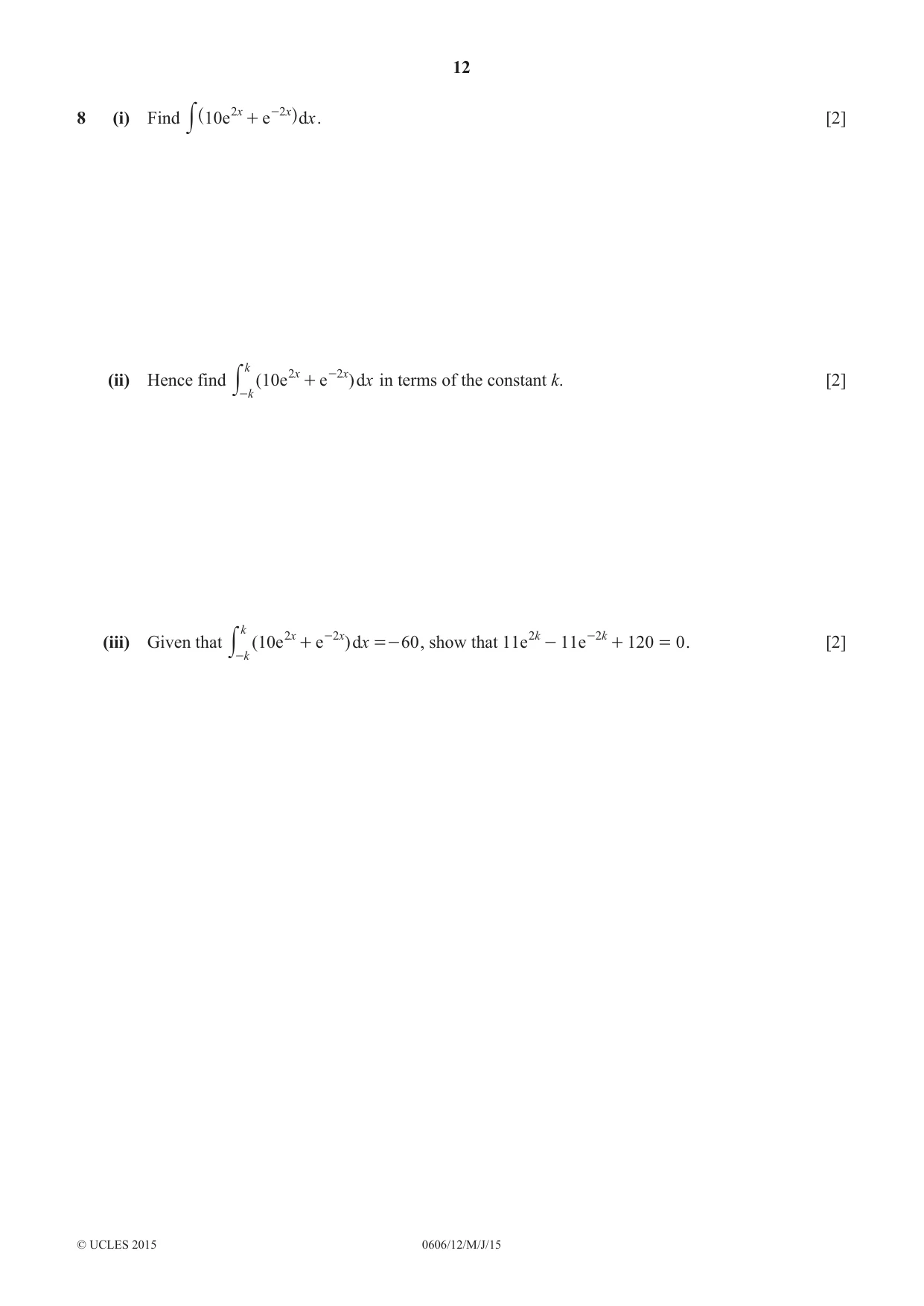 Cambridge IGCSE Mathematics - Additional 0606 2015 May/June Paper 1 · Variant 2 question paper, page 12 of 16