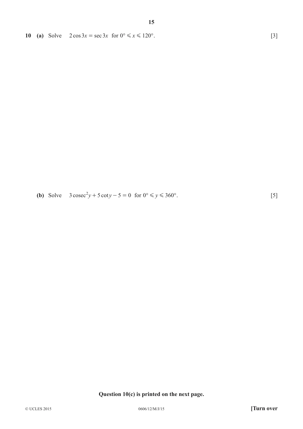 Cambridge IGCSE Mathematics - Additional 0606 2015 May/June Paper 1 · Variant 2 question paper, page 15 of 16