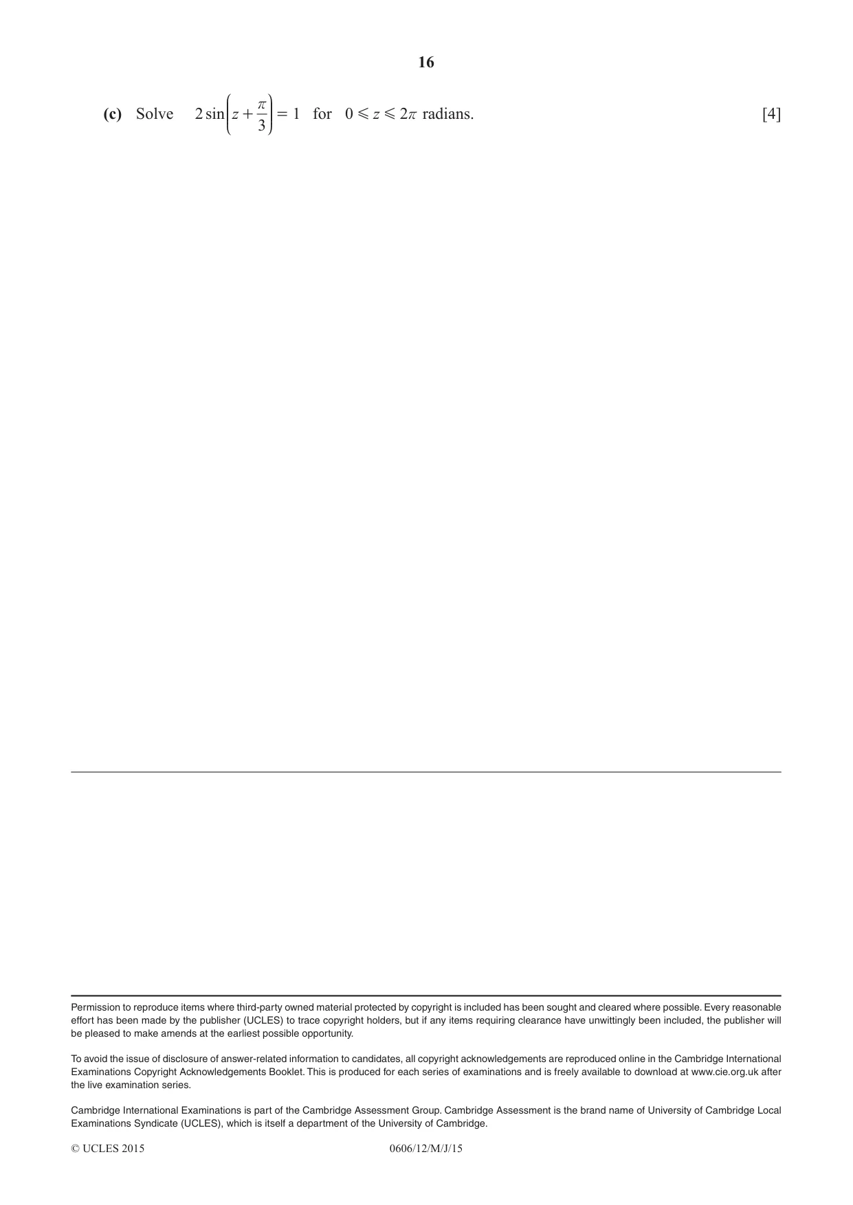 Cambridge IGCSE Mathematics - Additional 0606 2015 May/June Paper 1 · Variant 2 question paper, page 16 of 16