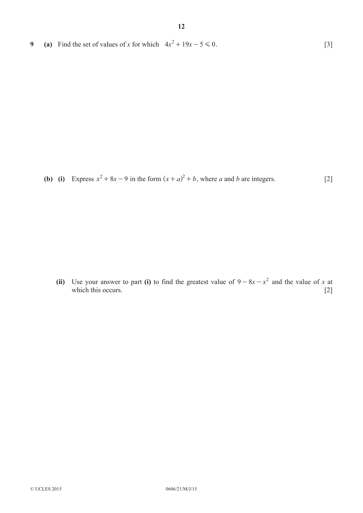 Cambridge IGCSE Mathematics - Additional 0606 2015 May/June Paper 2 · Variant 1 question paper, page 12 of 16