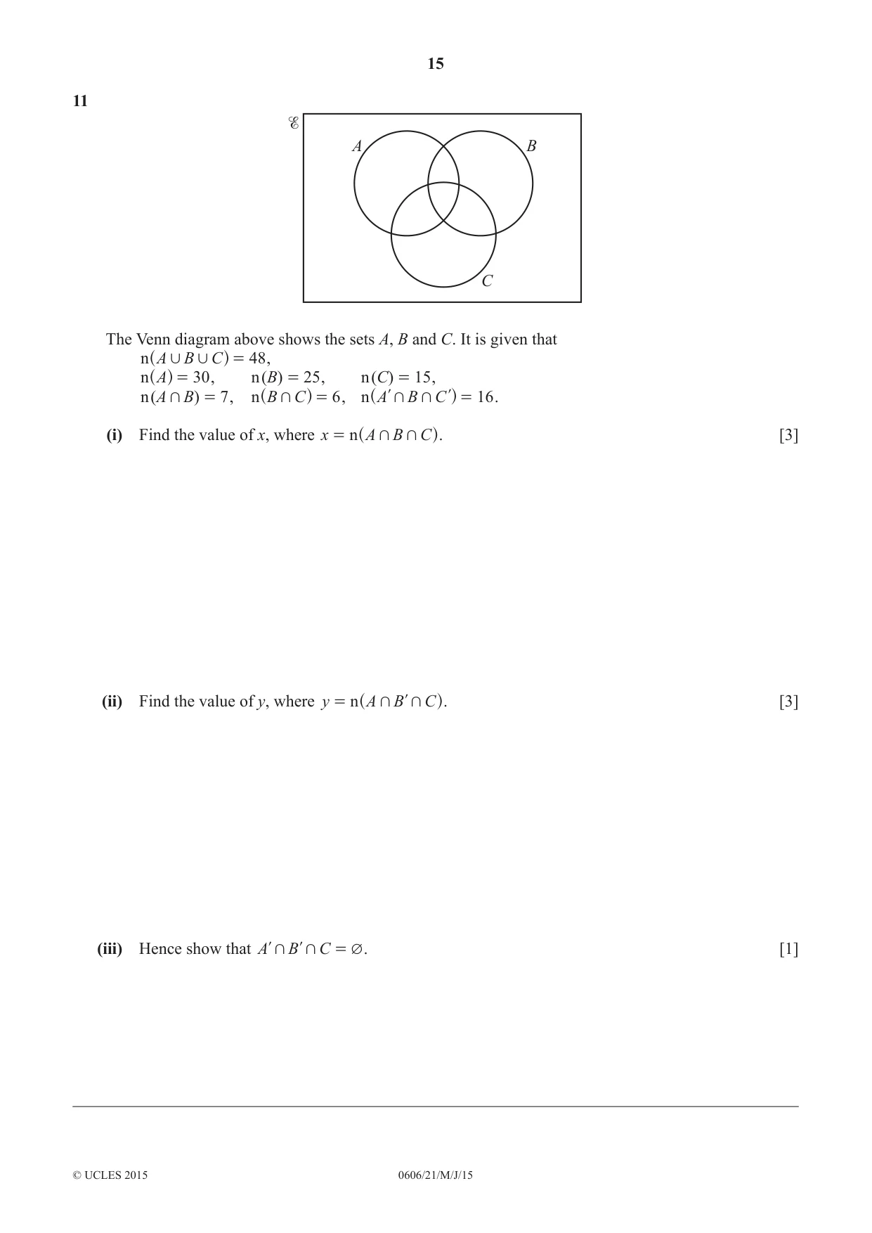 Cambridge IGCSE Mathematics - Additional 0606 2015 May/June Paper 2 · Variant 1 question paper, page 15 of 16