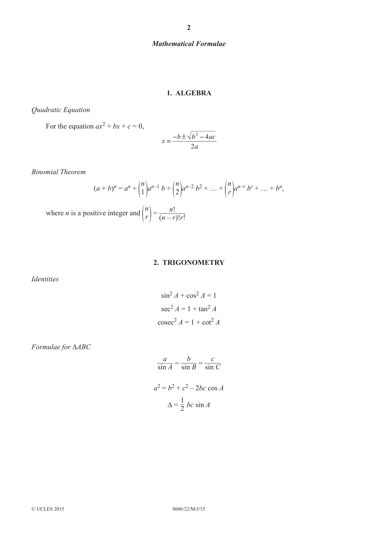 Cambridge IGCSE Mathematics - Additional 0606 2015 May/June Paper 2 · Variant 2 question paper, page 2 of 16
