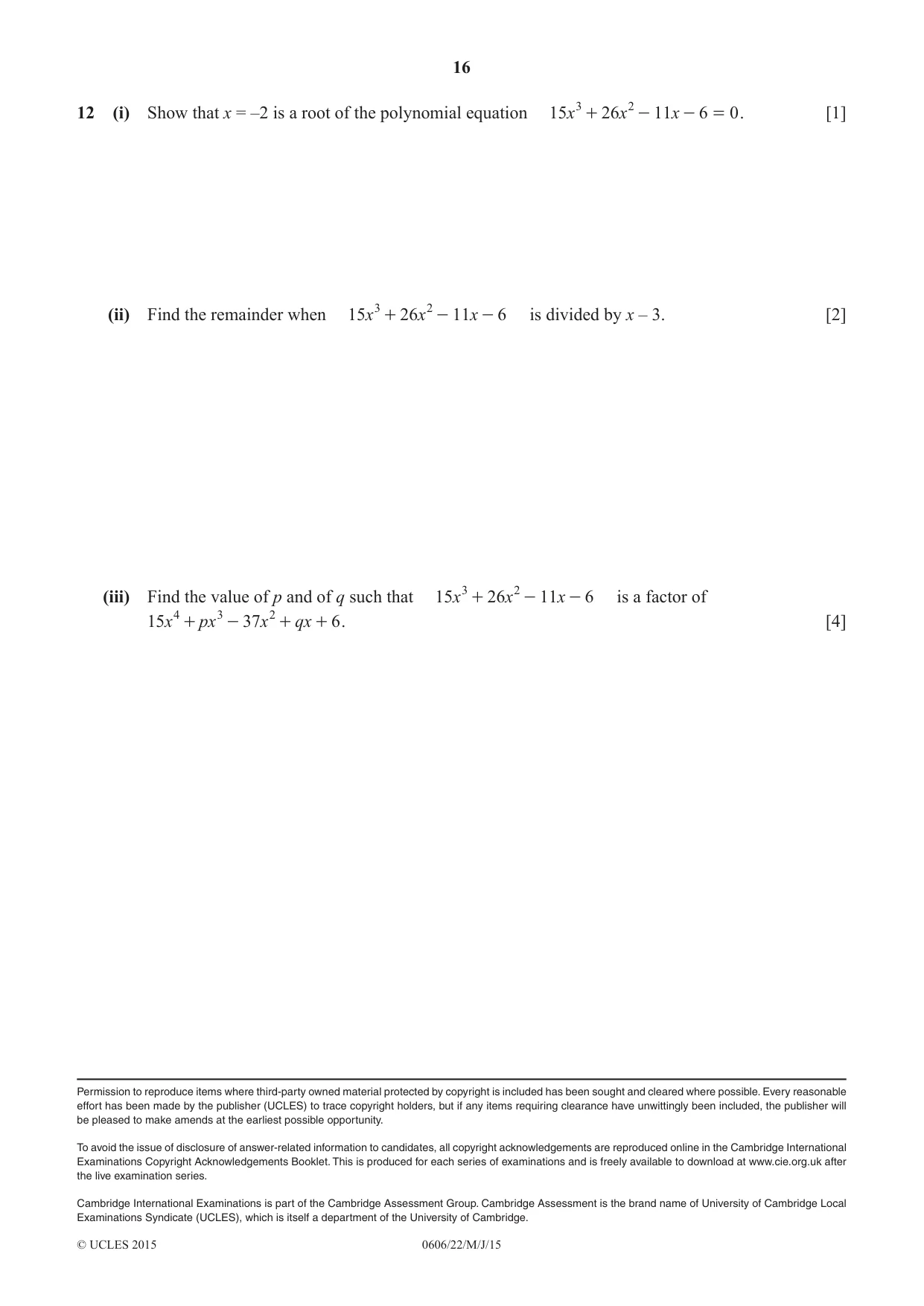 Cambridge IGCSE Mathematics - Additional 0606 2015 May/June Paper 2 · Variant 2 question paper, page 16 of 16