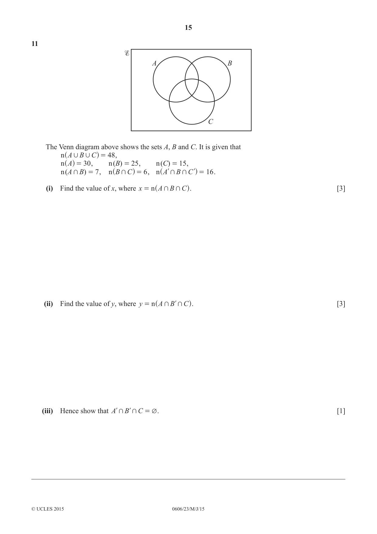 Cambridge IGCSE Mathematics - Additional 0606 2015 May/June Paper 2 · Variant 3 question paper, page 15 of 16
