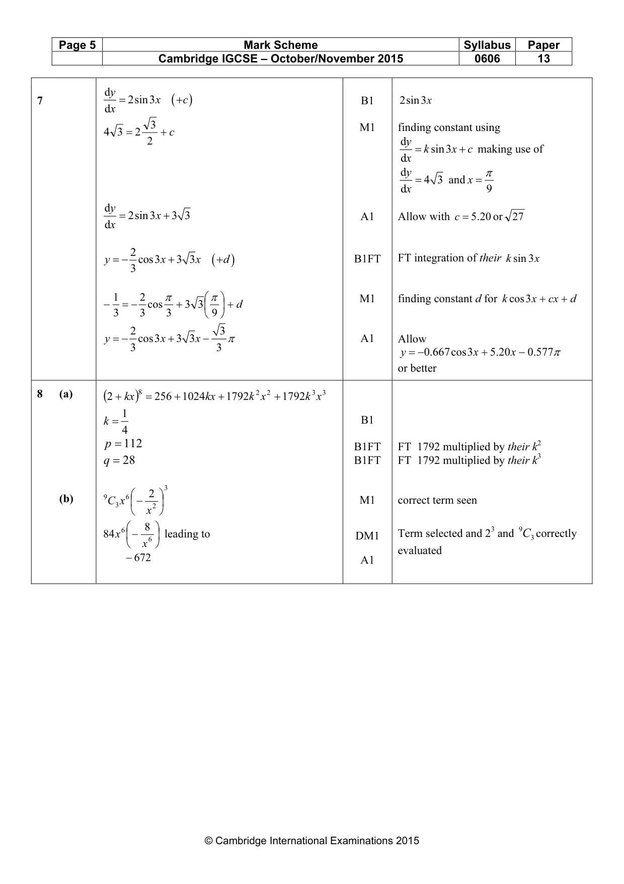 Mark scheme, page 5 of 9