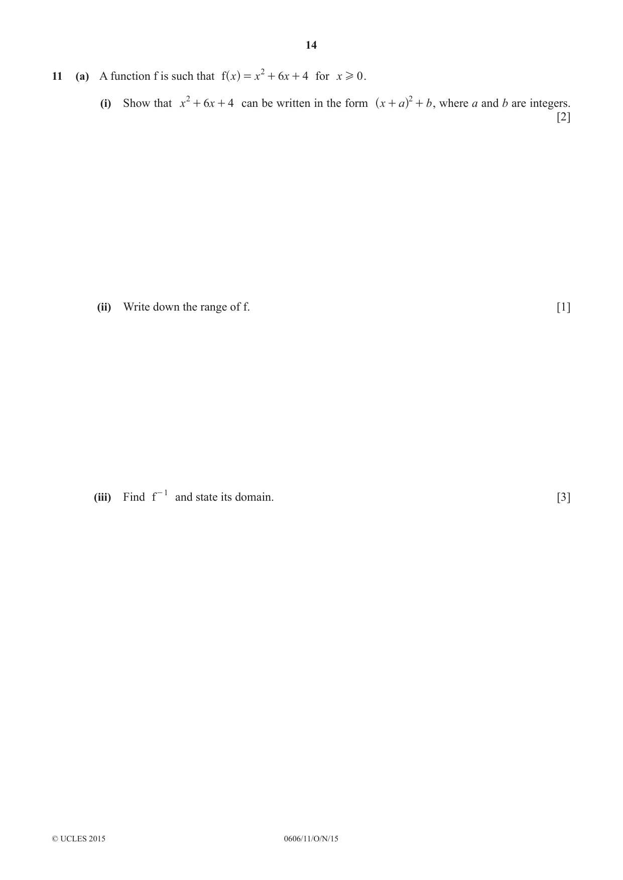 Cambridge IGCSE Mathematics - Additional 0606 2015 Oct/Nov Paper 1 · Variant 1 question paper, page 14 of 16