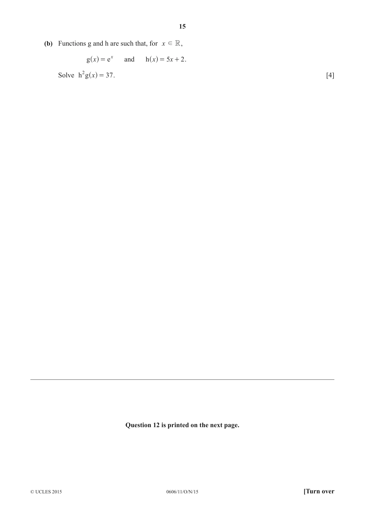 Cambridge IGCSE Mathematics - Additional 0606 2015 Oct/Nov Paper 1 · Variant 1 question paper, page 15 of 16
