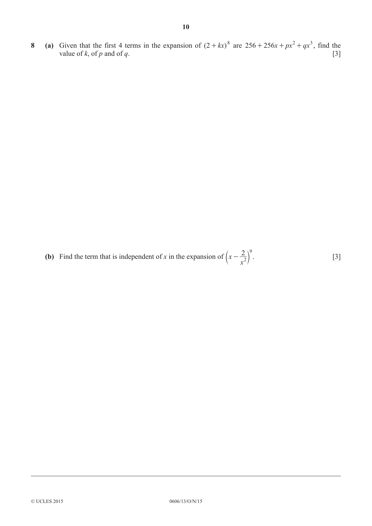 Cambridge IGCSE Mathematics - Additional 0606 2015 Oct/Nov Paper 1 · Variant 3 question paper, page 10 of 16