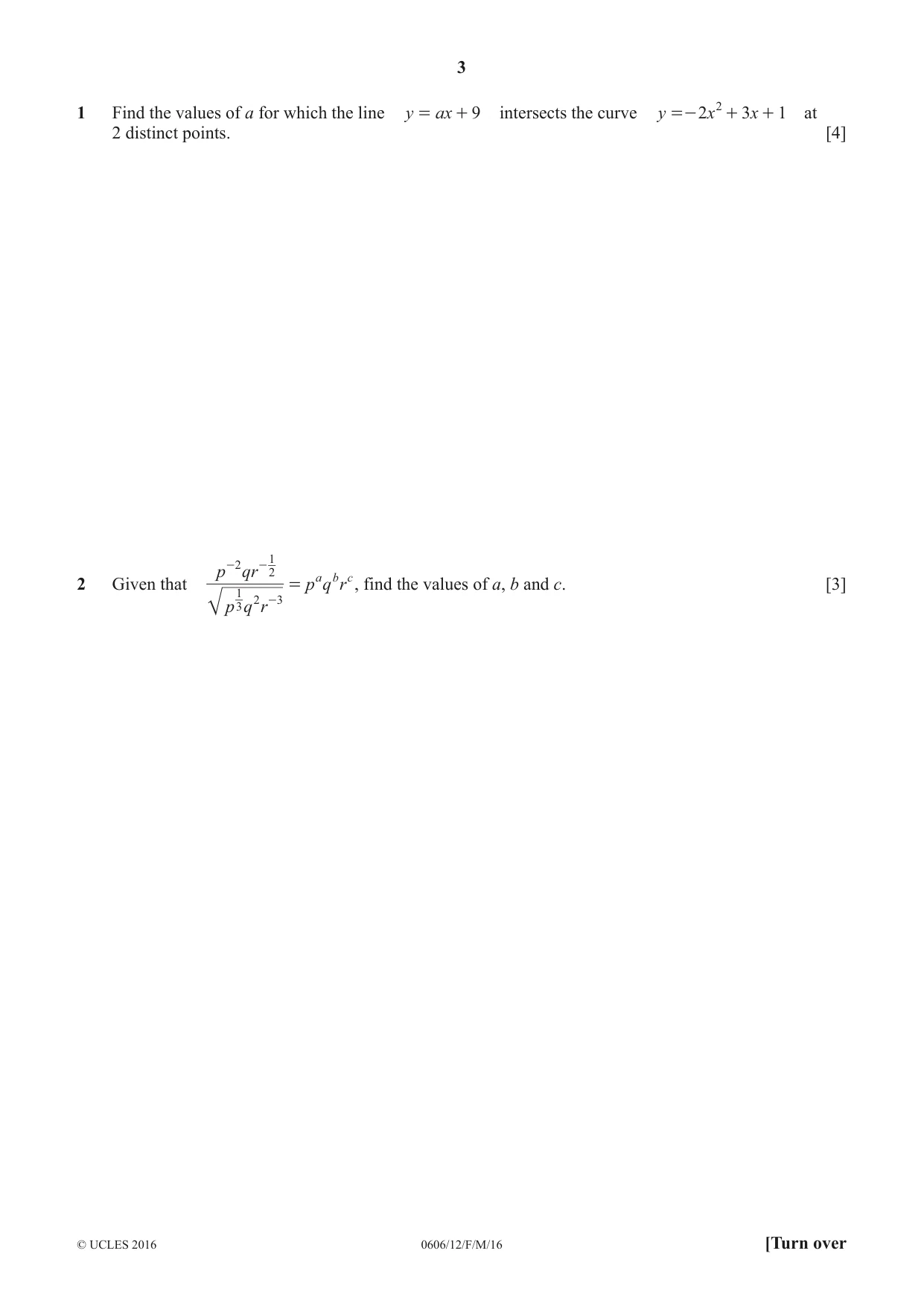 Cambridge IGCSE Mathematics - Additional 0606 2016 Feb/March Paper 1 · Variant 2 question paper, page 3 of 16
