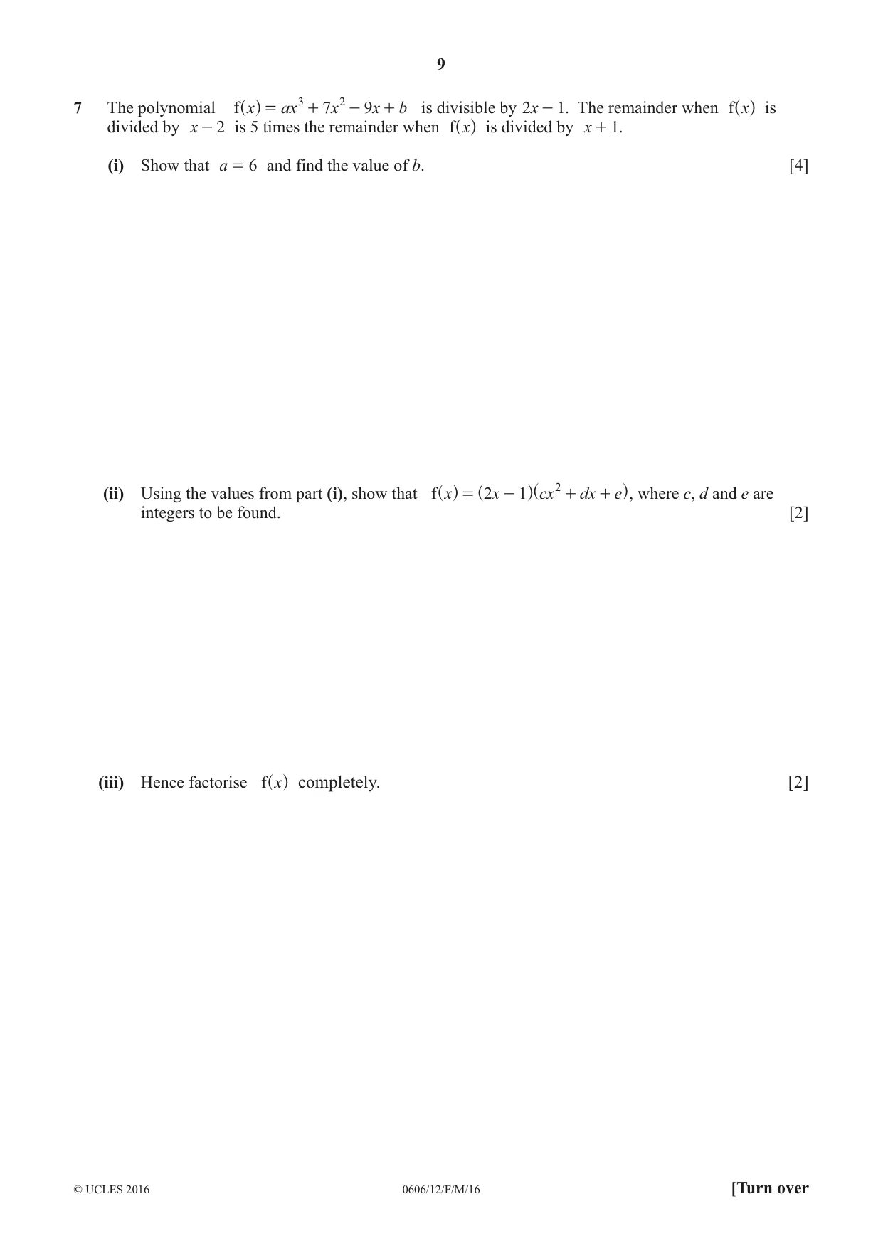 Cambridge IGCSE Mathematics - Additional 0606 2016 Feb/March Paper 1 · Variant 2 question paper, page 9 of 16