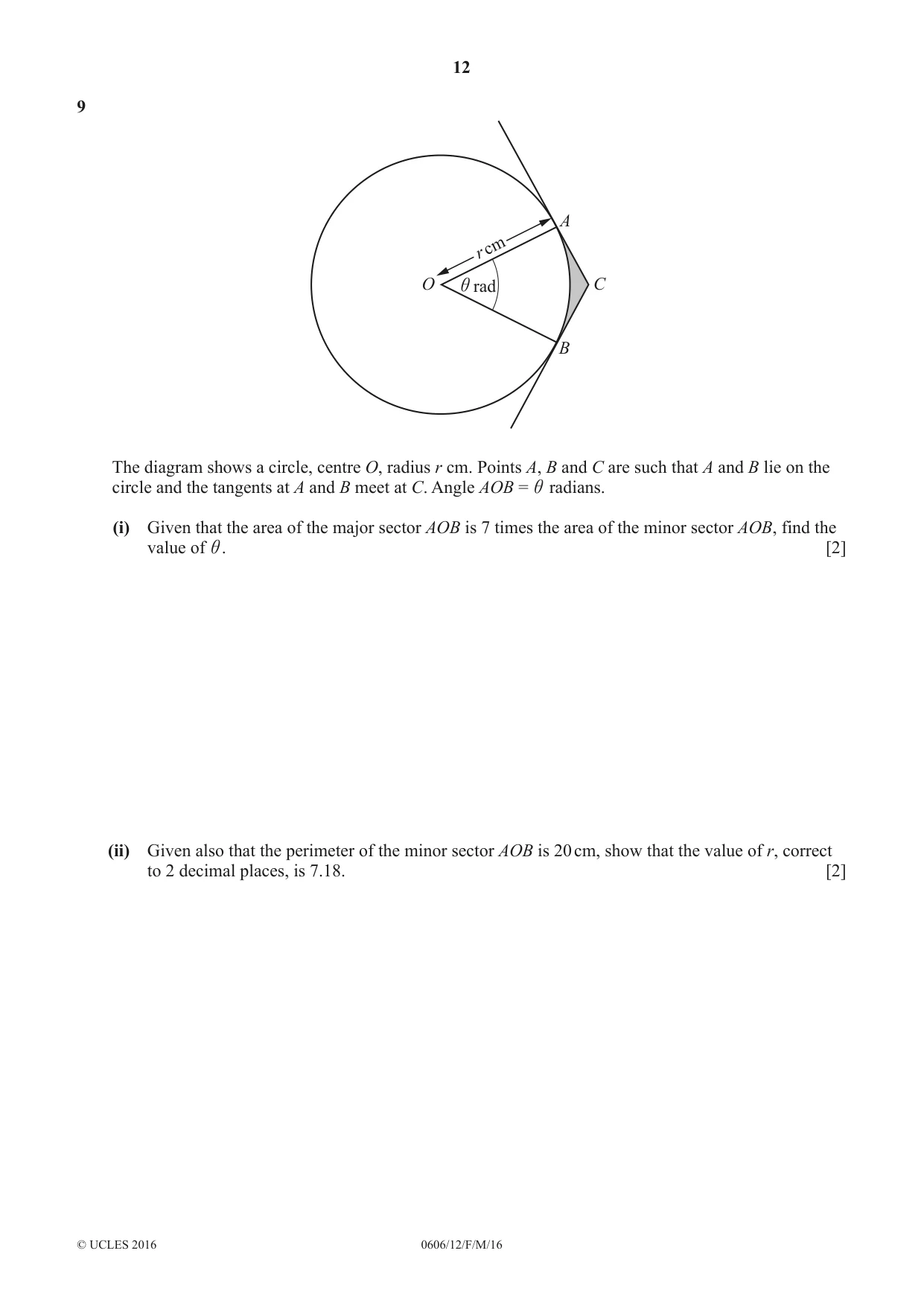 Cambridge IGCSE Mathematics - Additional 0606 2016 Feb/March Paper 1 · Variant 2 question paper, page 12 of 16