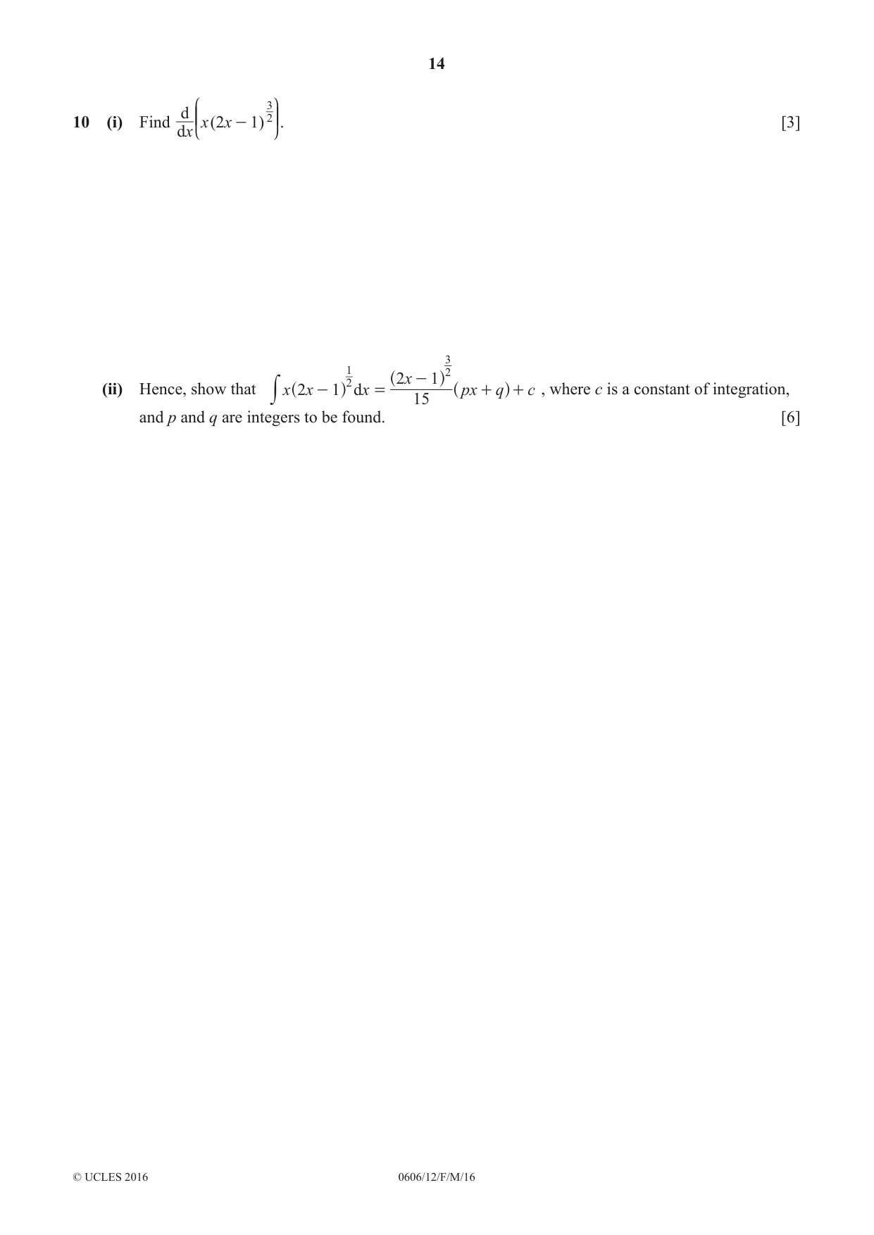 Cambridge IGCSE Mathematics - Additional 0606 2016 Feb/March Paper 1 · Variant 2 question paper, page 14 of 16