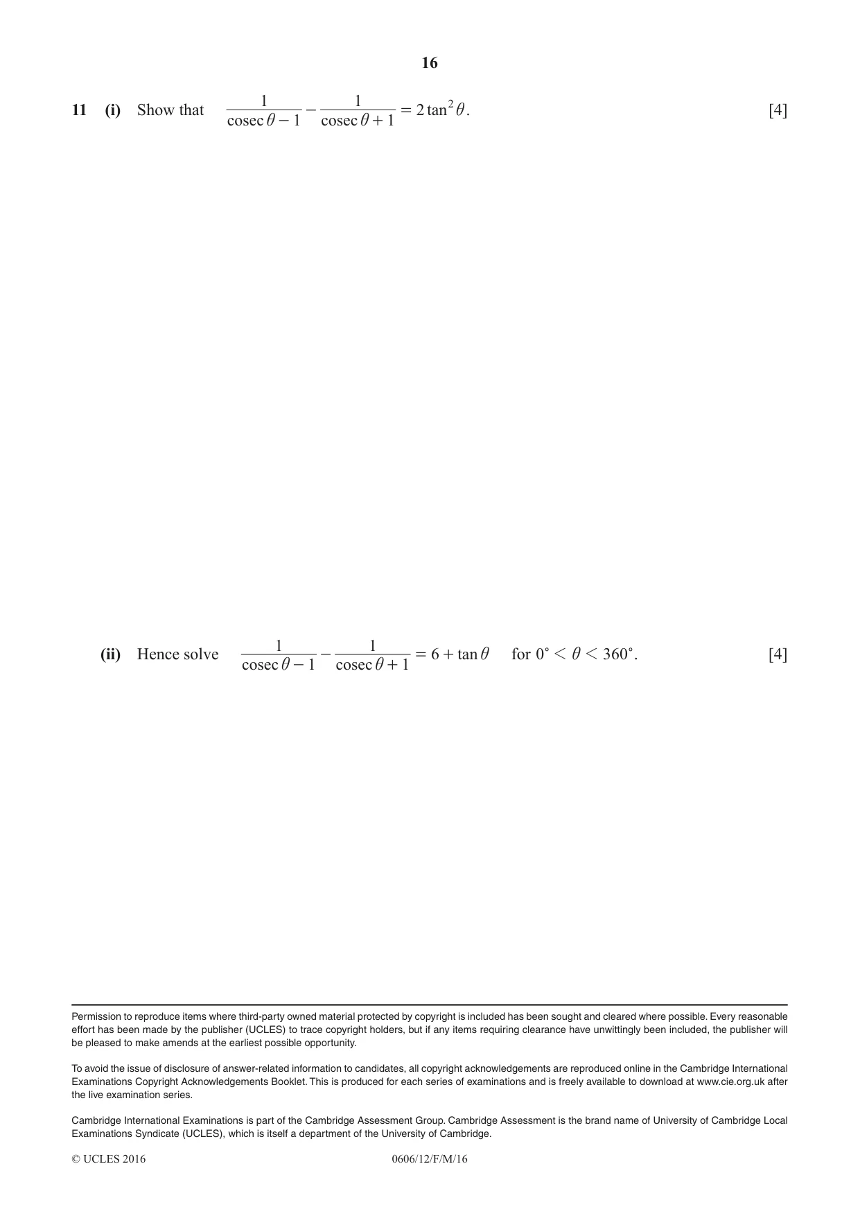 Cambridge IGCSE Mathematics - Additional 0606 2016 Feb/March Paper 1 · Variant 2 question paper, page 16 of 16
