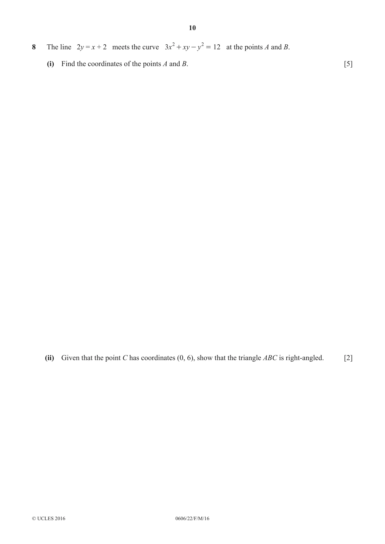 Cambridge IGCSE Mathematics - Additional 0606 2016 Feb/March Paper 2 · Variant 2 question paper, page 10 of 16