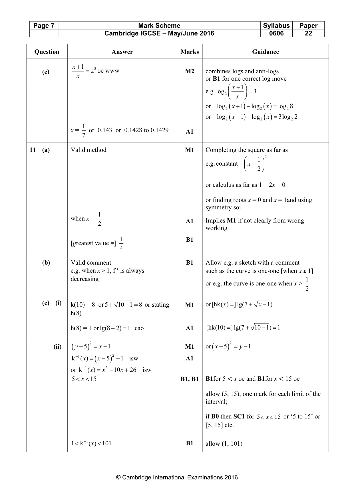 Mark scheme, page 7 of 8
