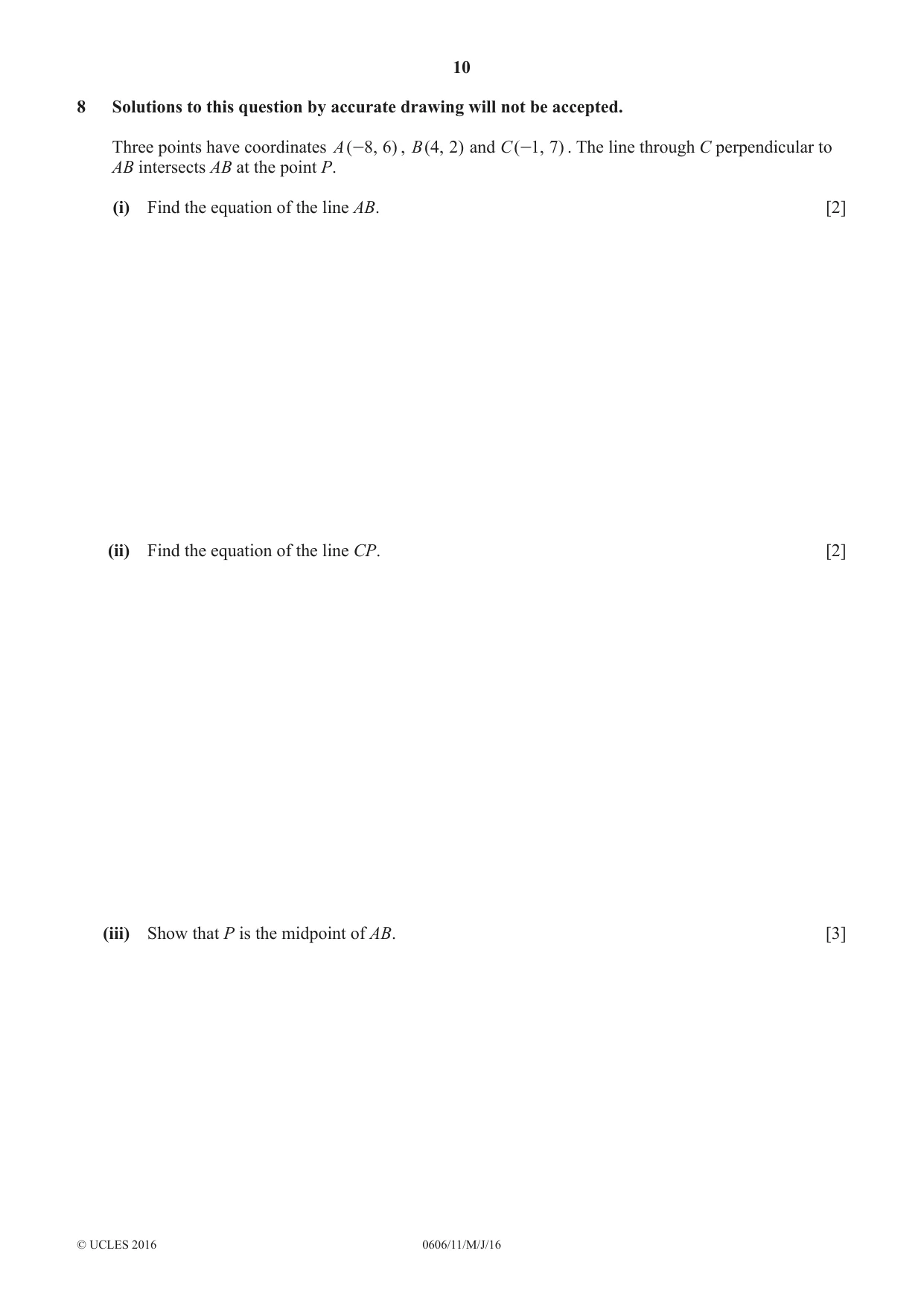 Cambridge IGCSE Mathematics - Additional 0606 2016 May/June Paper 1 · Variant 1 question paper, page 10 of 16