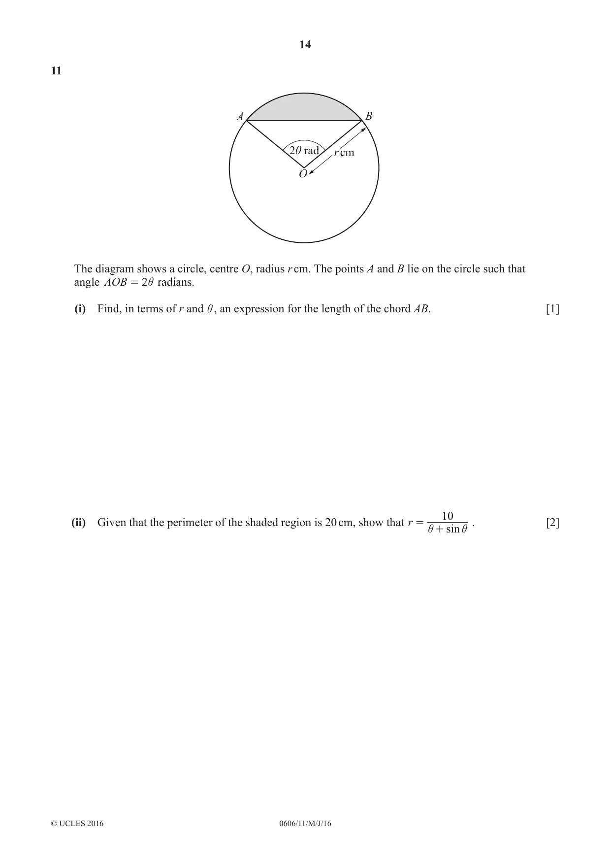 Cambridge IGCSE Mathematics - Additional 0606 2016 May/June Paper 1 · Variant 1 question paper, page 14 of 16