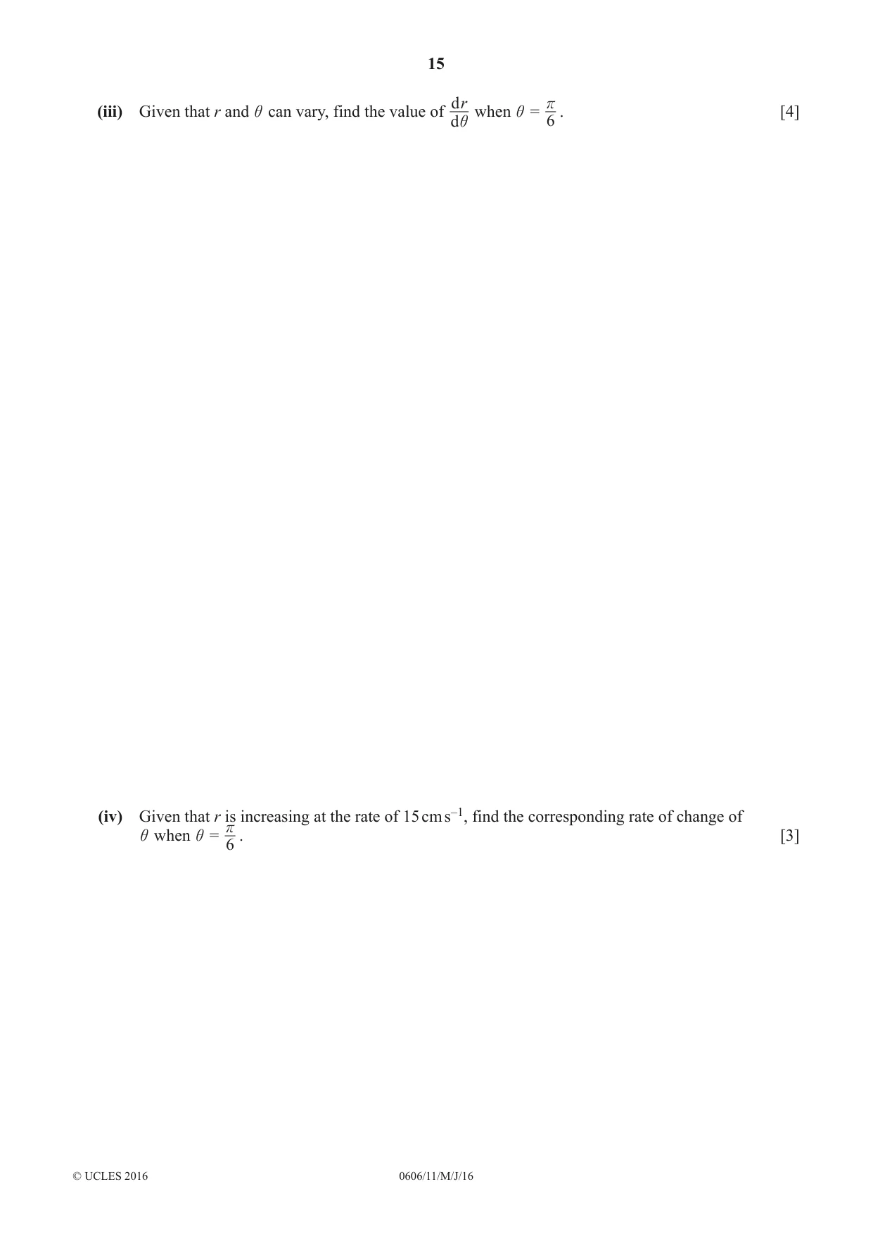 Cambridge IGCSE Mathematics - Additional 0606 2016 May/June Paper 1 · Variant 1 question paper, page 15 of 16