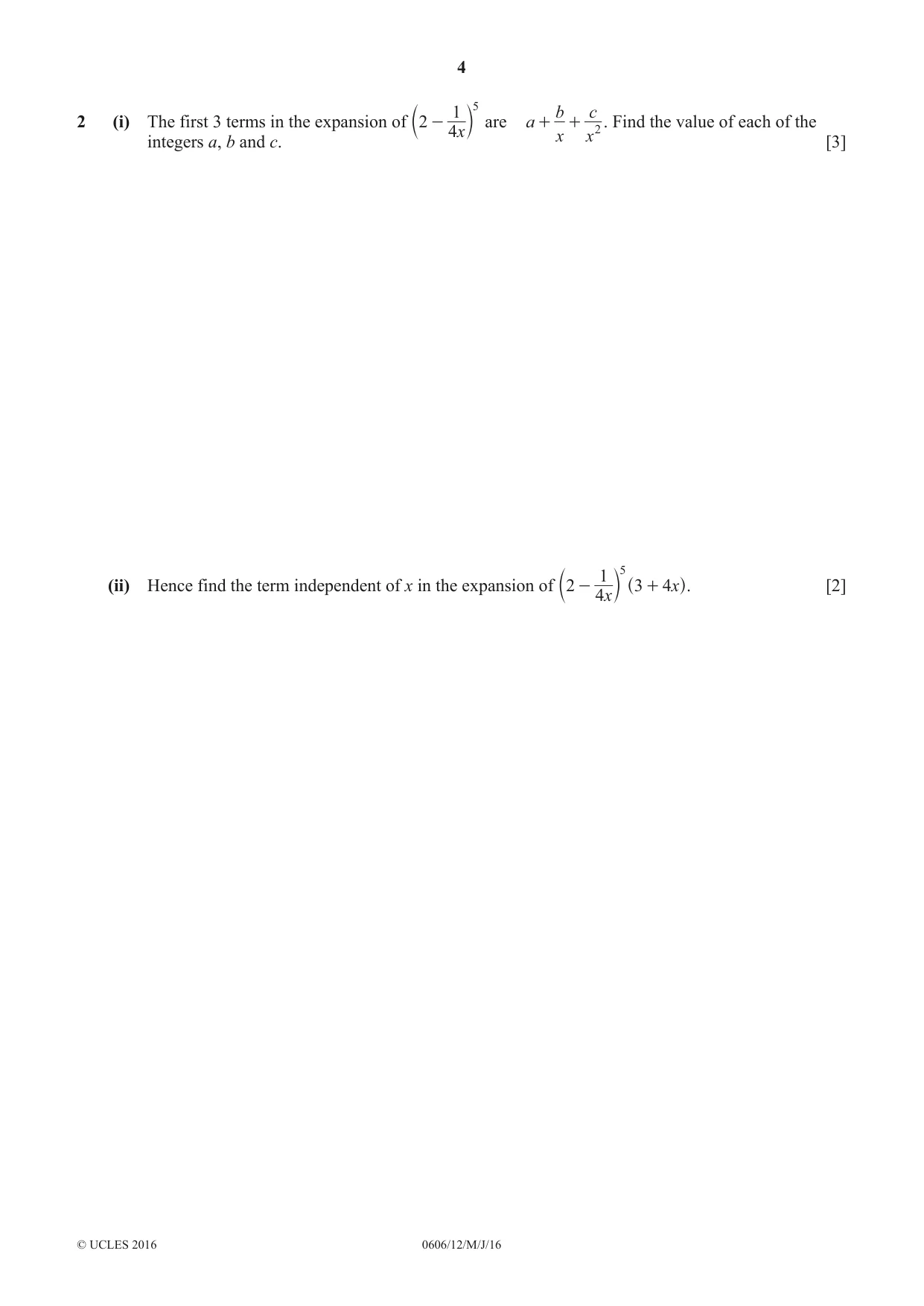 Cambridge IGCSE Mathematics - Additional 0606 2016 May/June Paper 1 · Variant 2 question paper, page 4 of 16