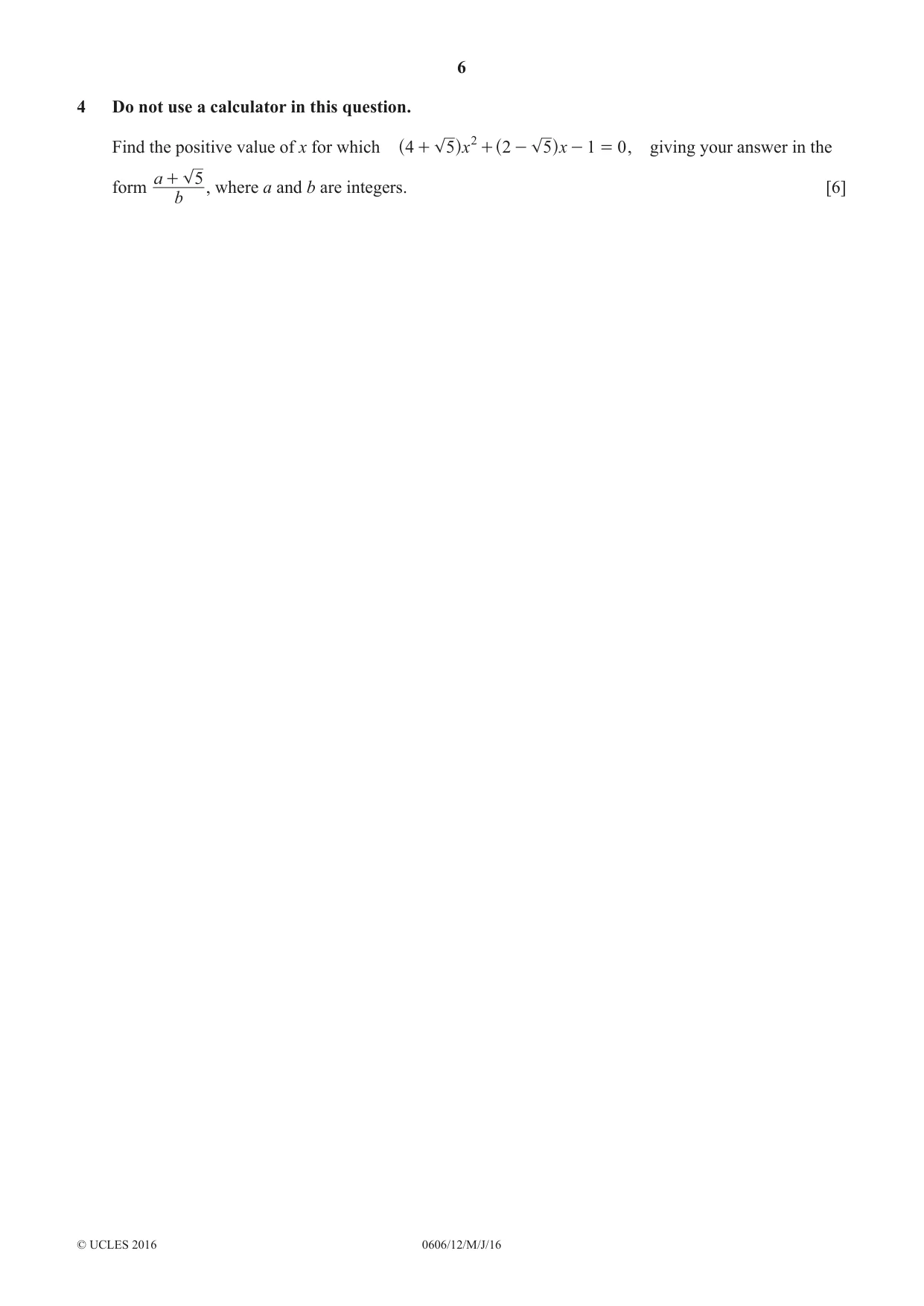 Cambridge IGCSE Mathematics - Additional 0606 2016 May/June Paper 1 · Variant 2 question paper, page 6 of 16