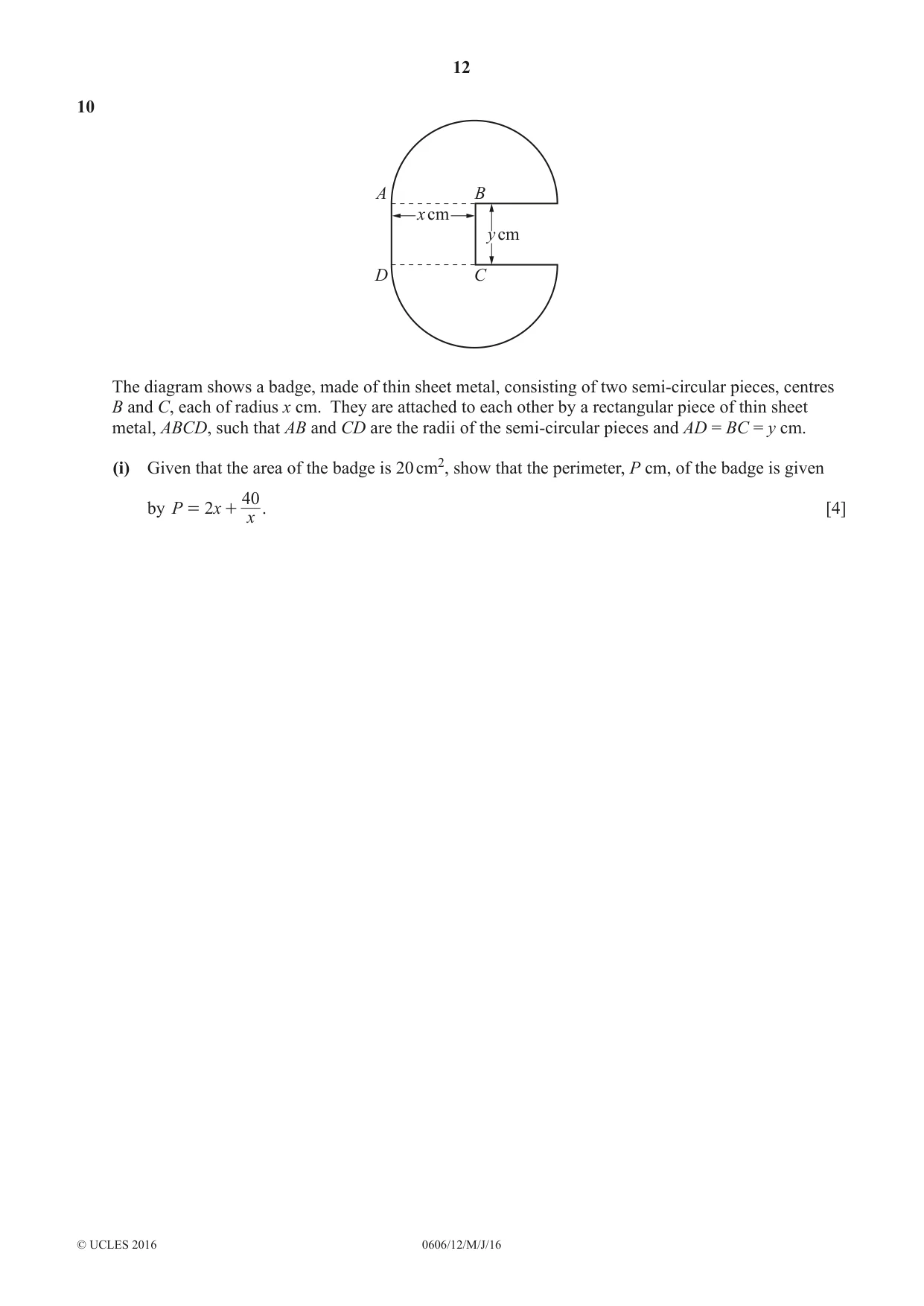 Cambridge IGCSE Mathematics - Additional 0606 2016 May/June Paper 1 · Variant 2 question paper, page 12 of 16