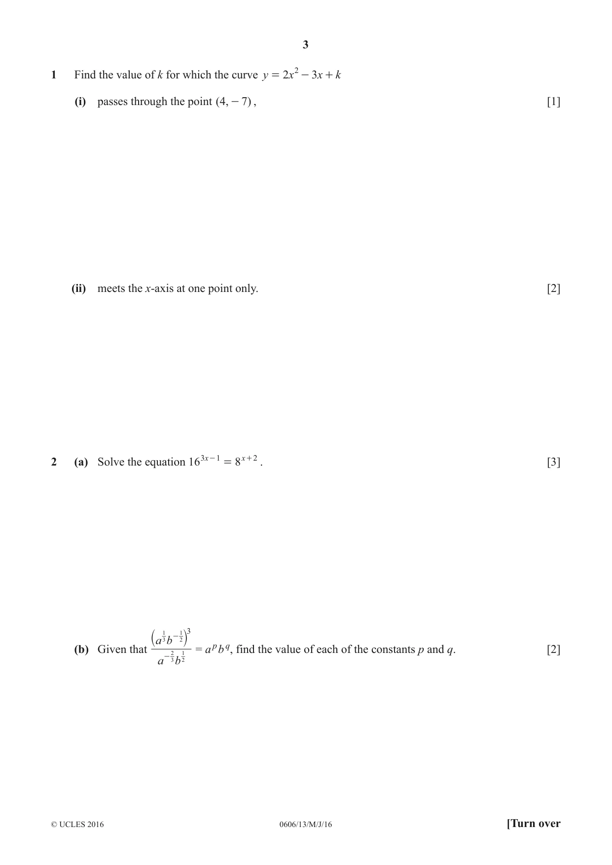 Cambridge IGCSE Mathematics - Additional 0606 2016 May/June Paper 1 · Variant 3 question paper, page 3 of 16