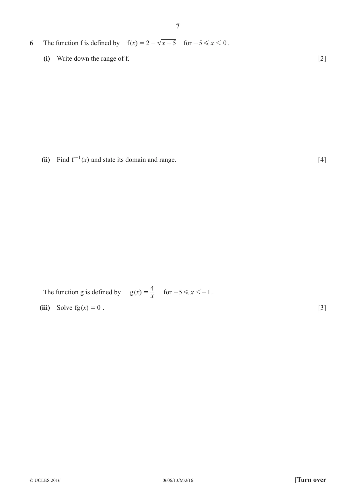 Cambridge IGCSE Mathematics - Additional 0606 2016 May/June Paper 1 · Variant 3 question paper, page 7 of 16