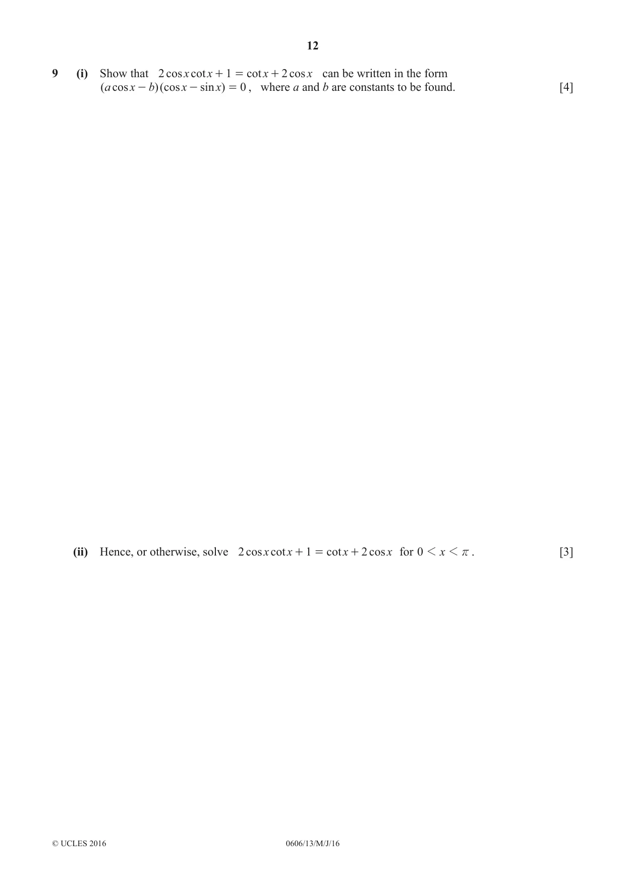 Cambridge IGCSE Mathematics - Additional 0606 2016 May/June Paper 1 · Variant 3 question paper, page 12 of 16