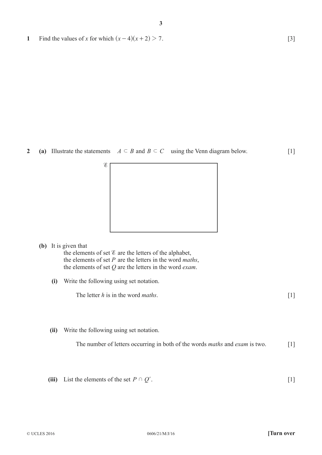 Cambridge IGCSE Mathematics - Additional 0606 2016 May/June Paper 2 · Variant 1 question paper, page 3 of 16