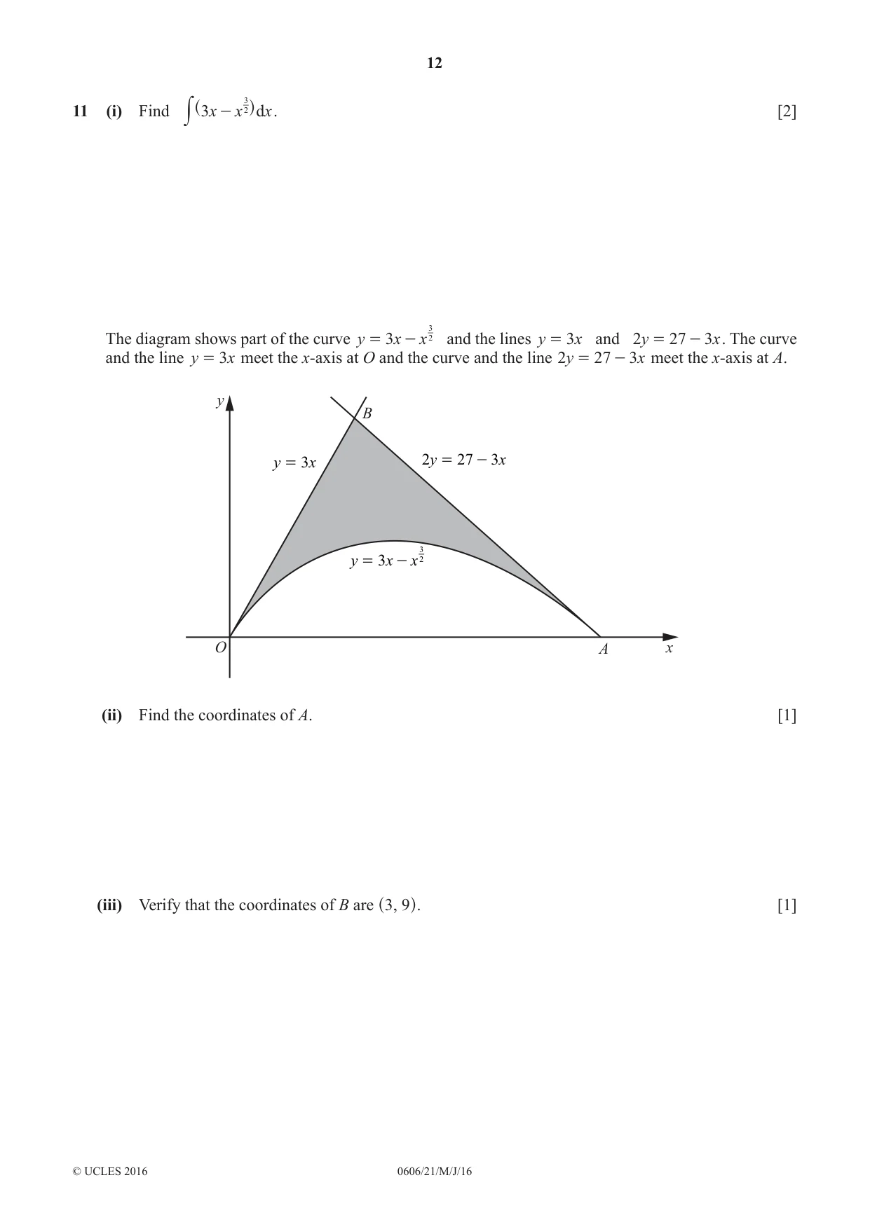Cambridge IGCSE Mathematics - Additional 0606 2016 May/June Paper 2 · Variant 1 question paper, page 12 of 16