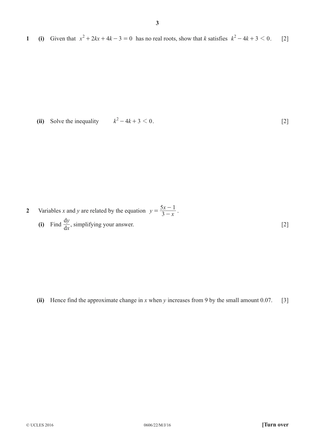 Cambridge IGCSE Mathematics - Additional 0606 2016 May/June Paper 2 · Variant 2 question paper, page 3 of 12
