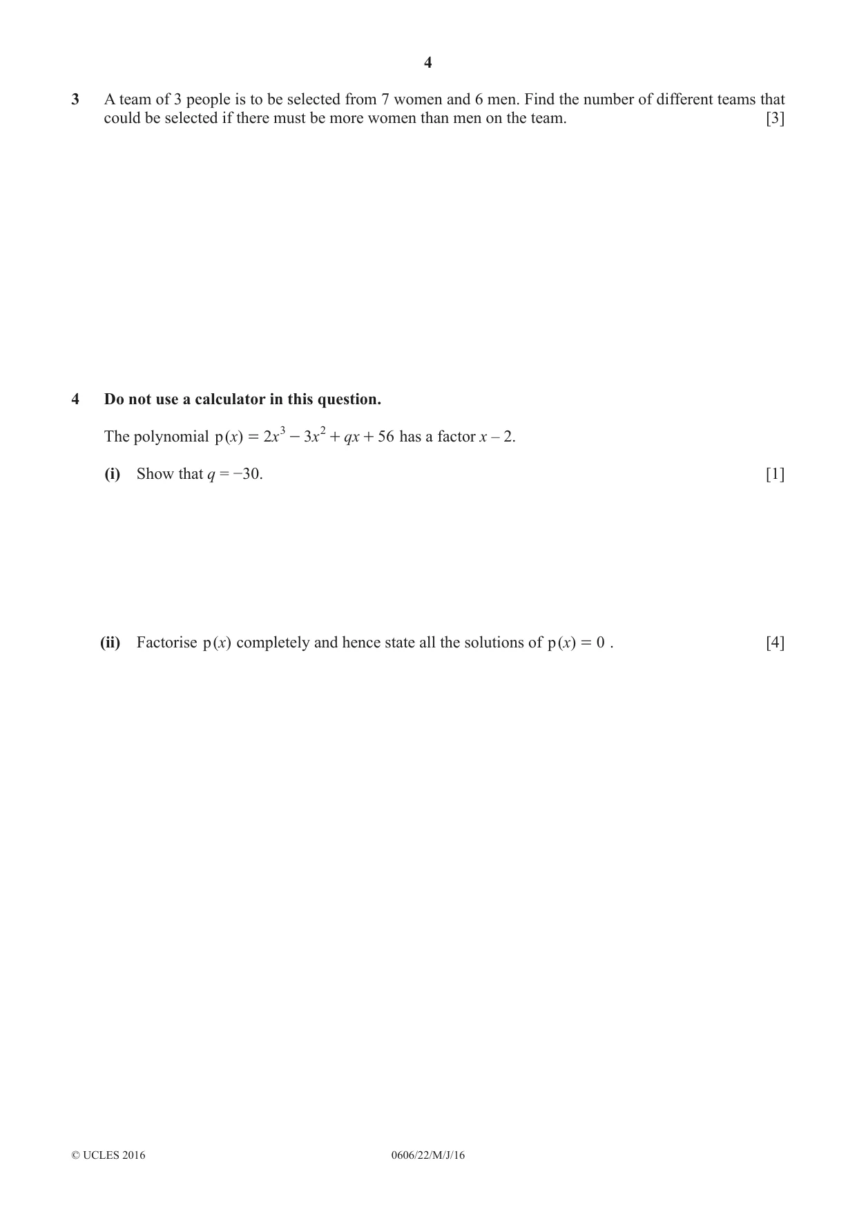 Cambridge IGCSE Mathematics - Additional 0606 2016 May/June Paper 2 · Variant 2 question paper, page 4 of 12