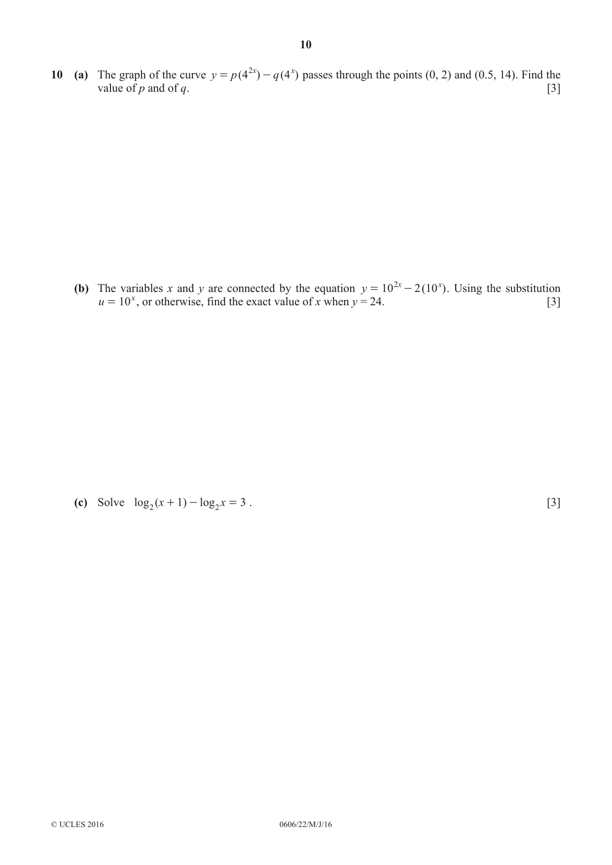 Cambridge IGCSE Mathematics - Additional 0606 2016 May/June Paper 2 · Variant 2 question paper, page 10 of 12