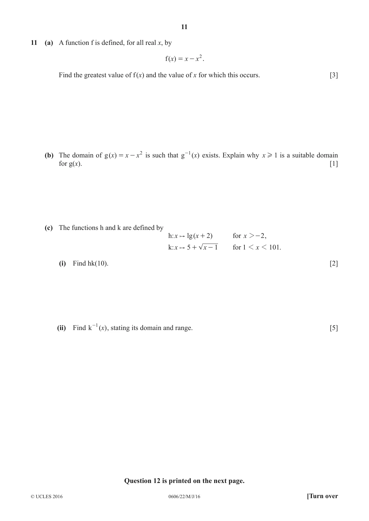 Cambridge IGCSE Mathematics - Additional 0606 2016 May/June Paper 2 · Variant 2 question paper, page 11 of 12