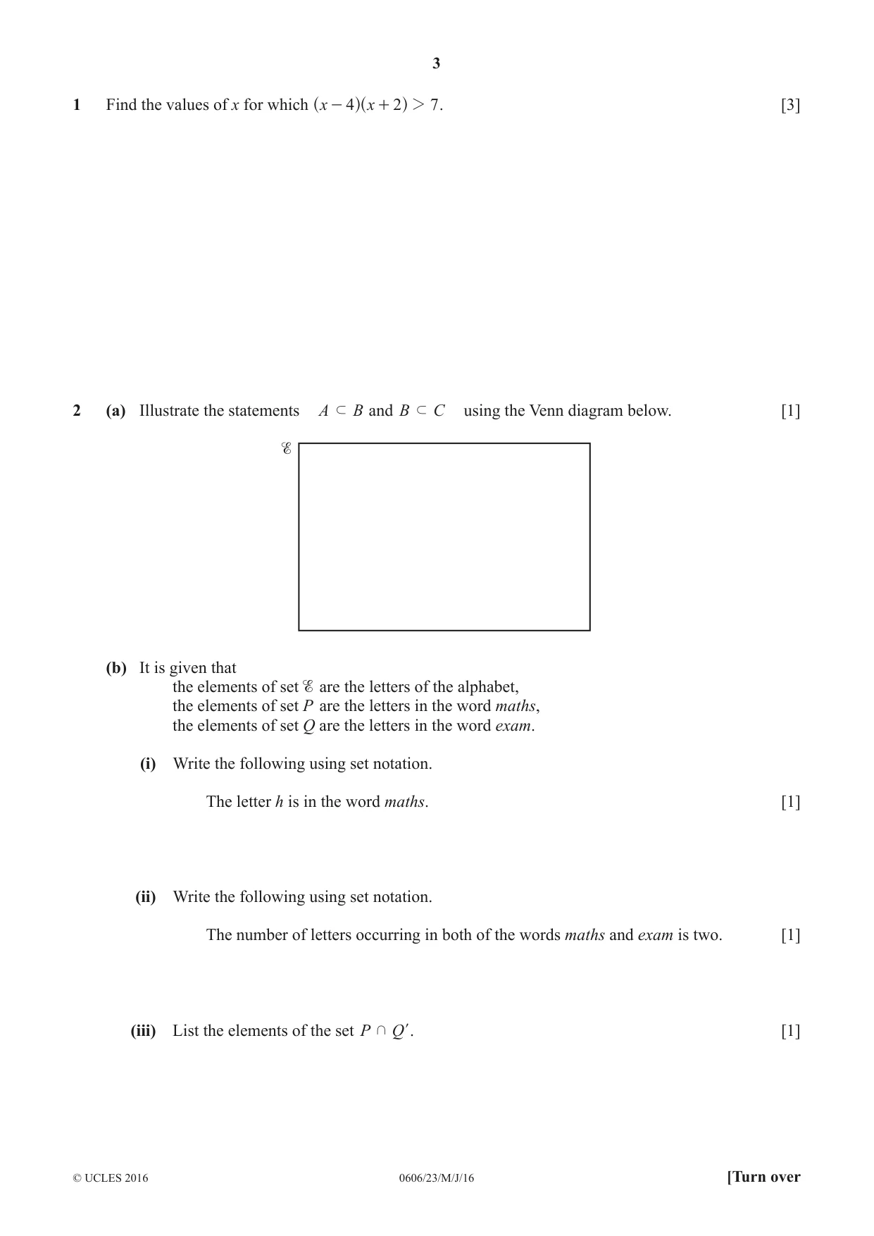 Cambridge IGCSE Mathematics - Additional 0606 2016 May/June Paper 2 · Variant 3 question paper, page 3 of 16