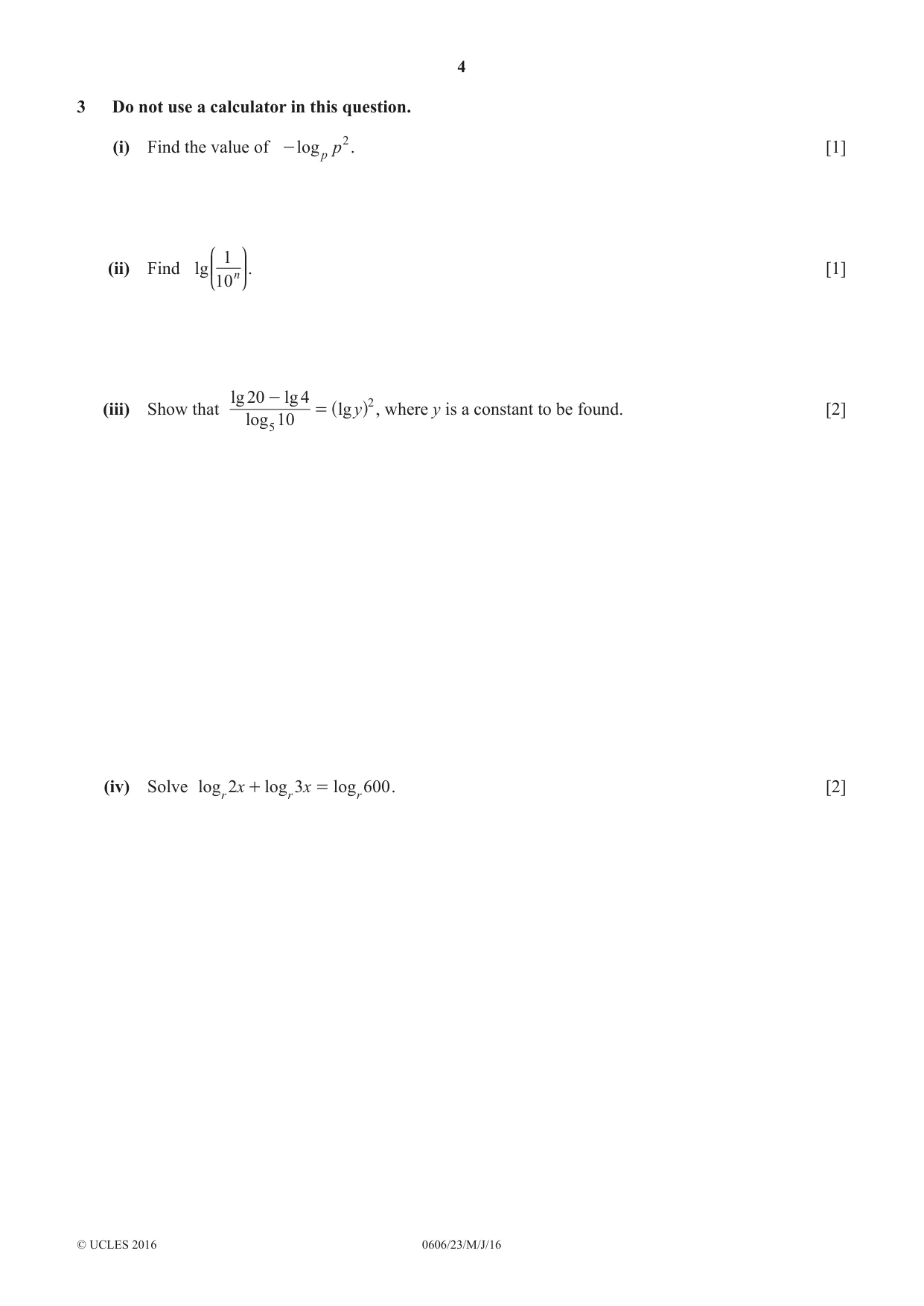 Cambridge IGCSE Mathematics - Additional 0606 2016 May/June Paper 2 · Variant 3 question paper, page 4 of 16