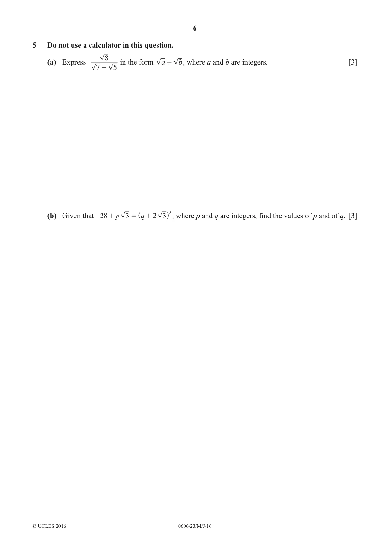 Cambridge IGCSE Mathematics - Additional 0606 2016 May/June Paper 2 · Variant 3 question paper, page 6 of 16