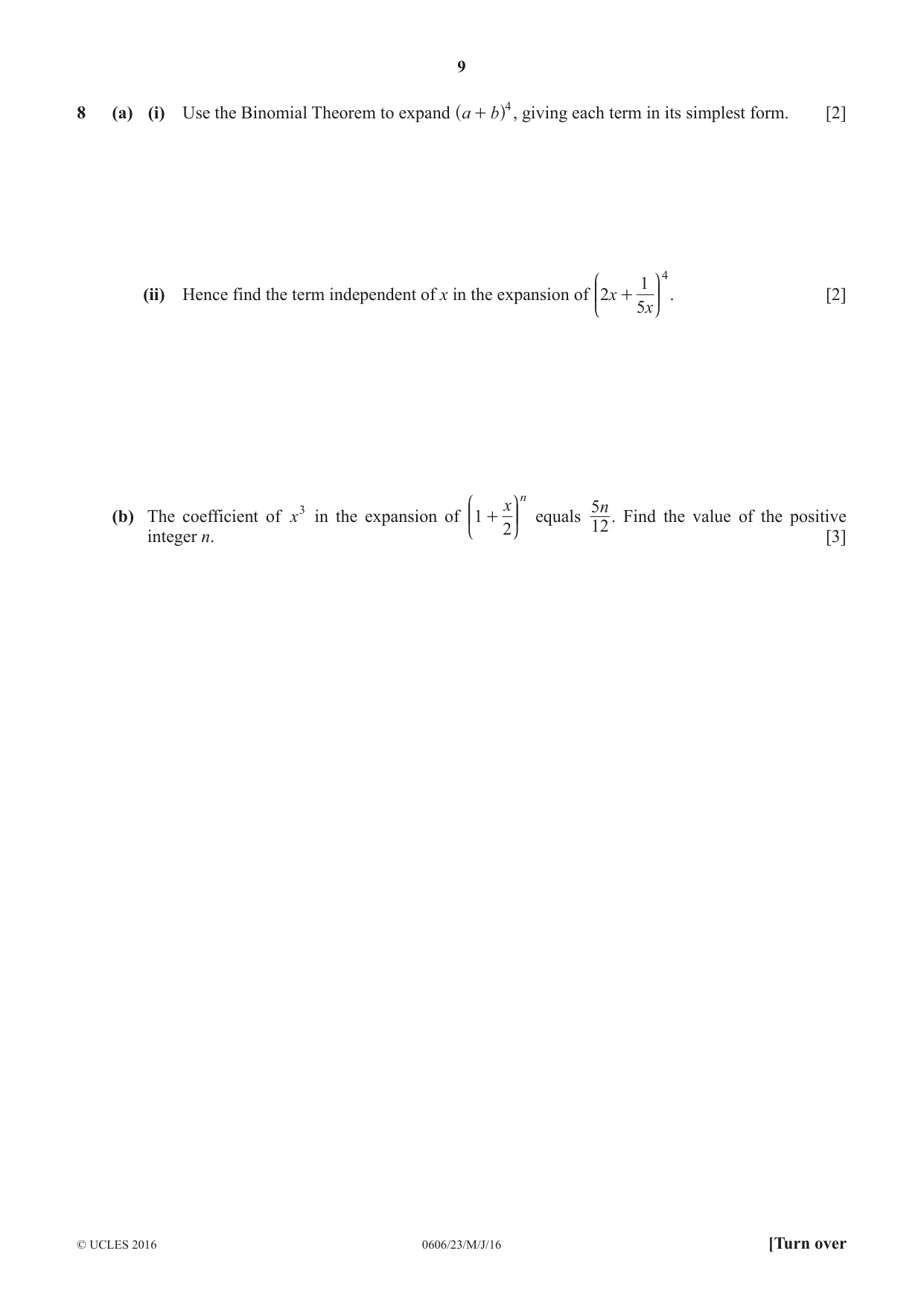 Cambridge IGCSE Mathematics - Additional 0606 2016 May/June Paper 2 · Variant 3 question paper, page 9 of 16