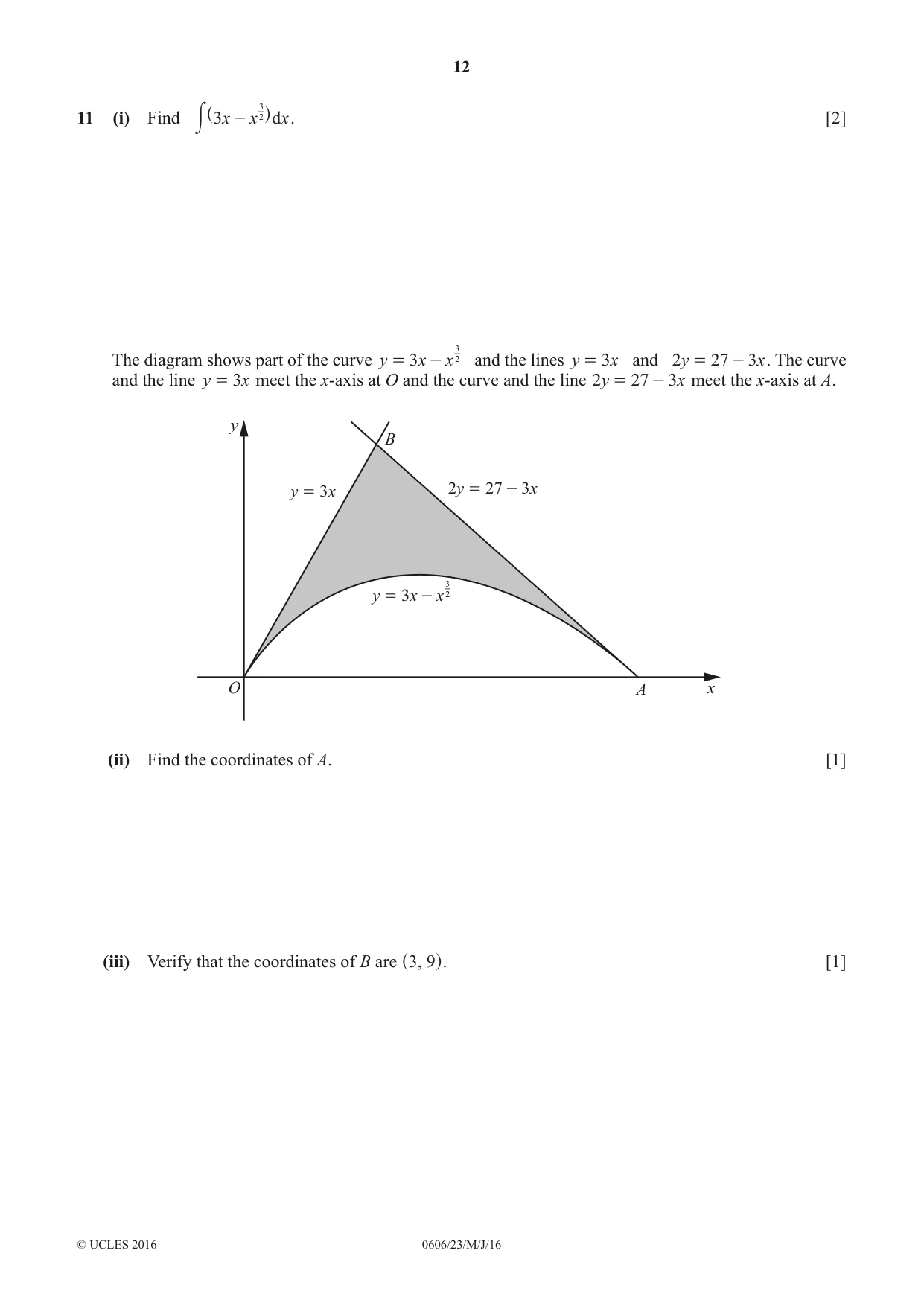 Cambridge IGCSE Mathematics - Additional 0606 2016 May/June Paper 2 · Variant 3 question paper, page 12 of 16