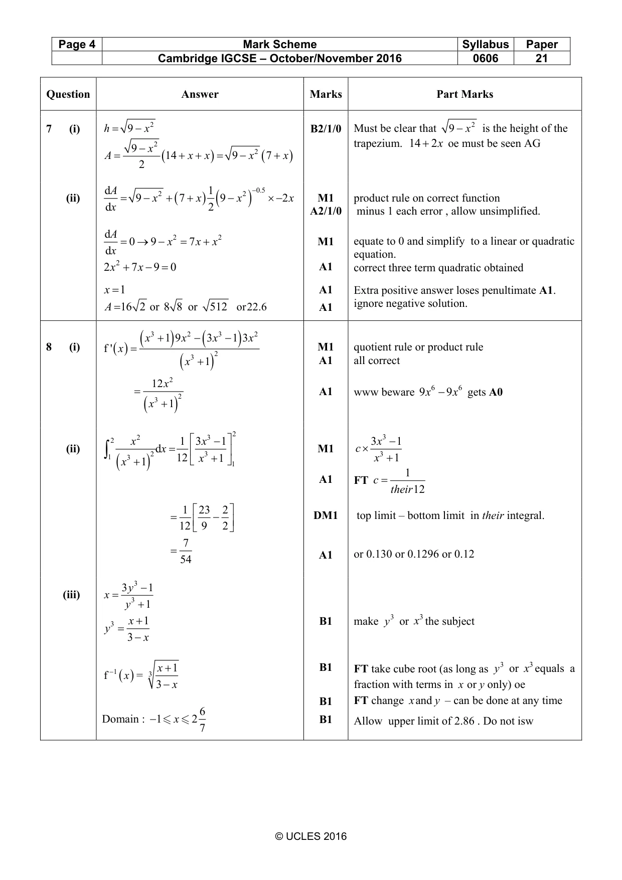 Mark scheme, page 4 of 6