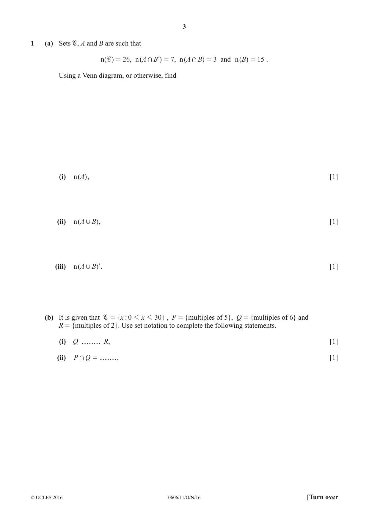 Cambridge IGCSE Mathematics - Additional 0606 2016 Oct/Nov Paper 1 · Variant 1 question paper, page 3 of 16