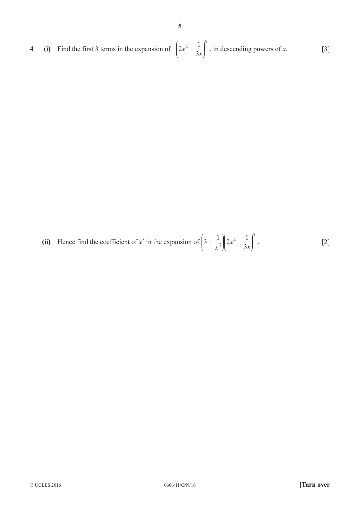 Cambridge IGCSE Mathematics - Additional 0606 2016 Oct/Nov Paper 1 · Variant 1 question paper, page 5 of 16