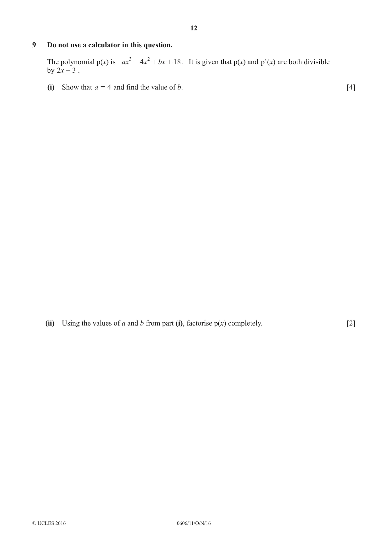Cambridge IGCSE Mathematics - Additional 0606 2016 Oct/Nov Paper 1 · Variant 1 question paper, page 12 of 16