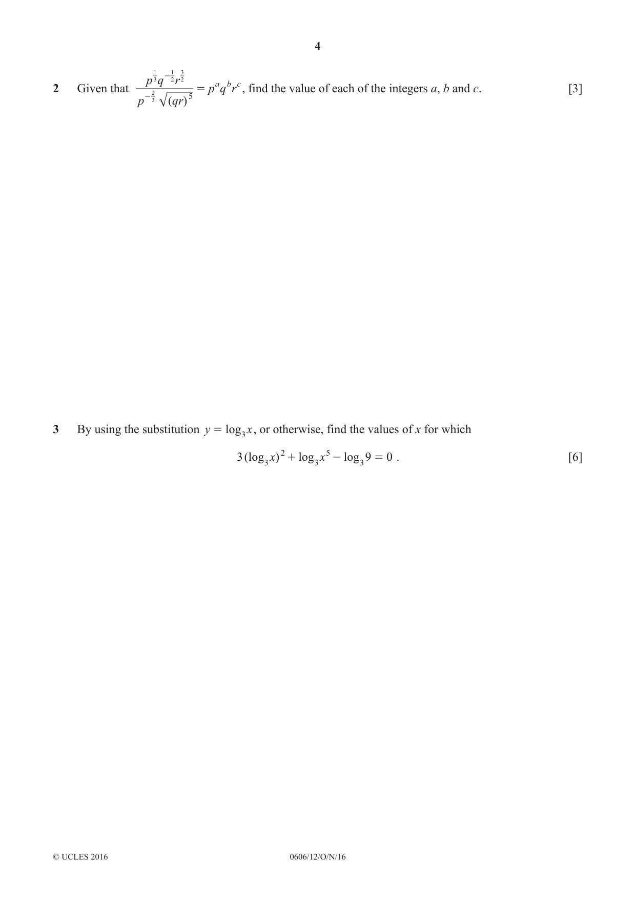 Cambridge IGCSE Mathematics - Additional 0606 2016 Oct/Nov Paper 1 · Variant 2 question paper, page 4 of 16