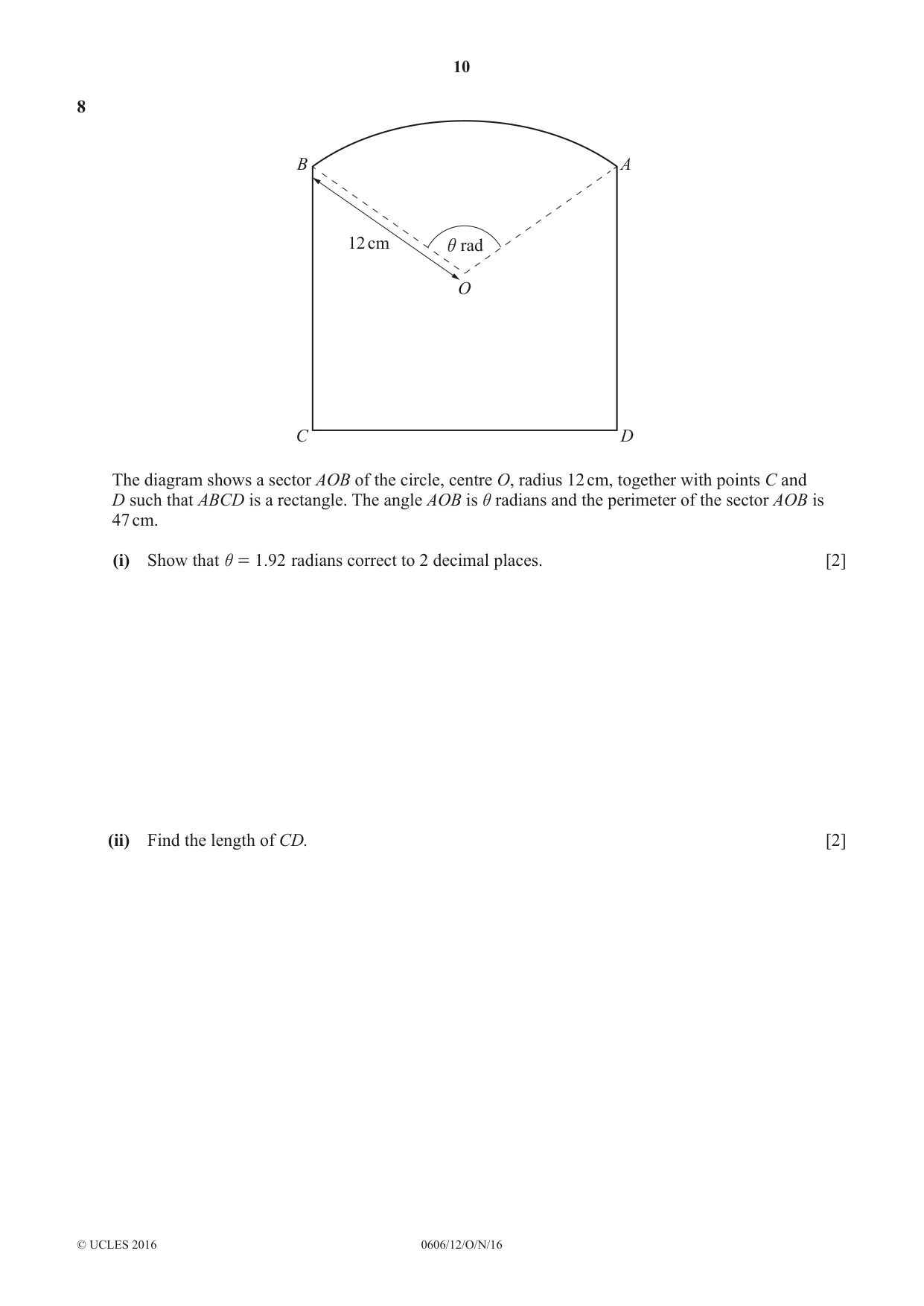 Cambridge IGCSE Mathematics - Additional 0606 2016 Oct/Nov Paper 1 · Variant 2 question paper, page 10 of 16