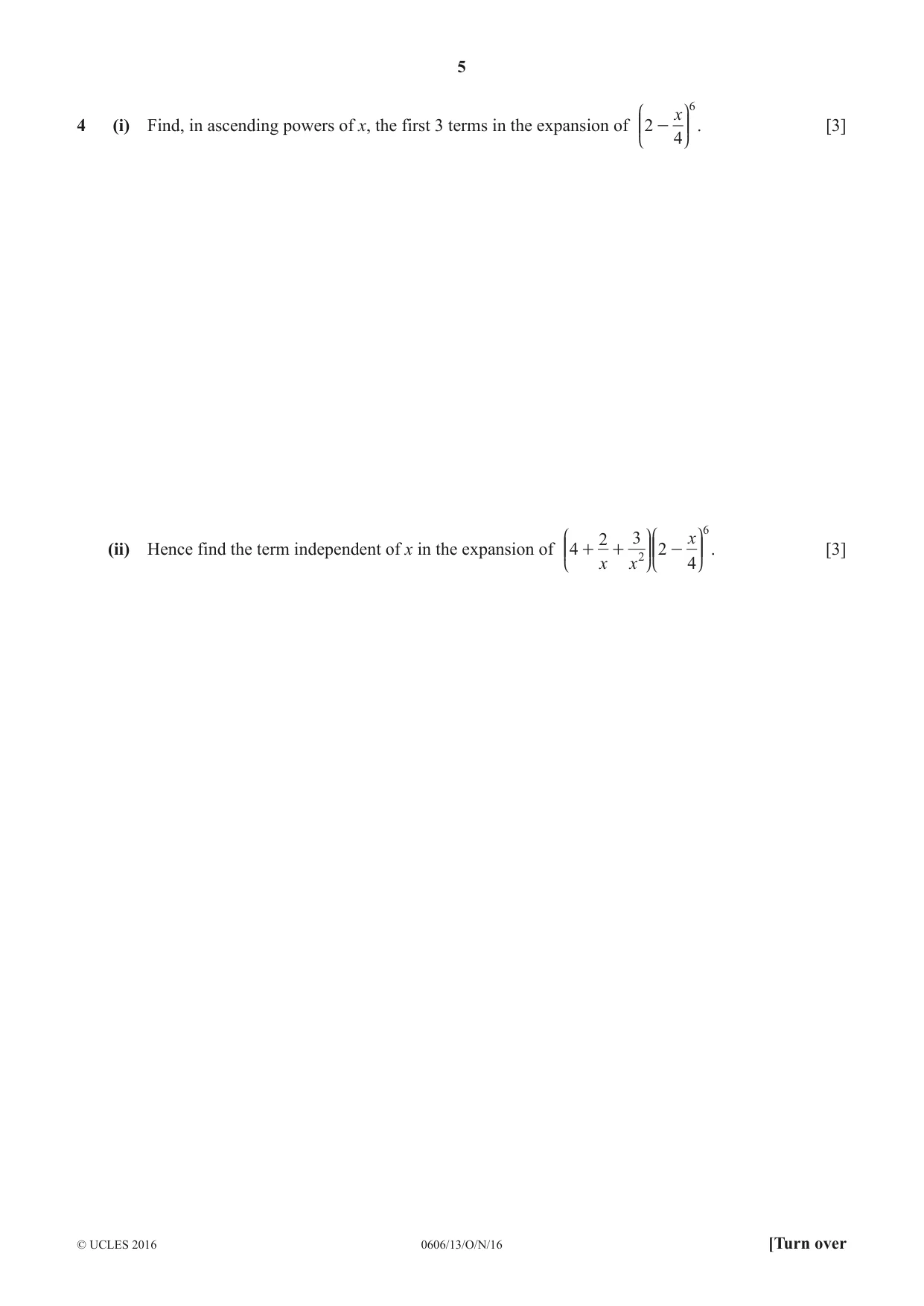 Cambridge IGCSE Mathematics - Additional 0606 2016 Oct/Nov Paper 1 · Variant 3 question paper, page 5 of 16